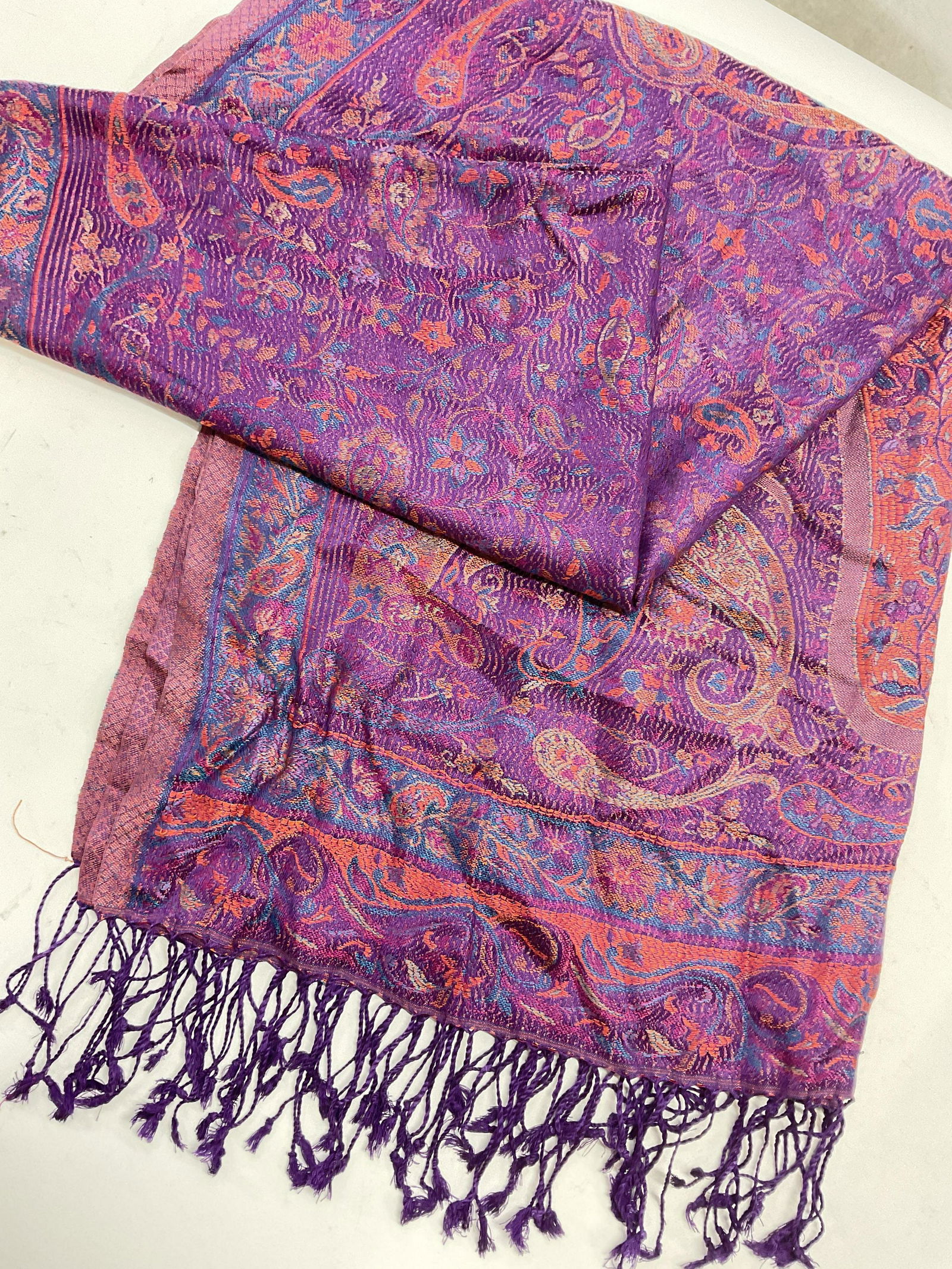 Purple Floral Paisley Scarf W Tassels (1 of 4)