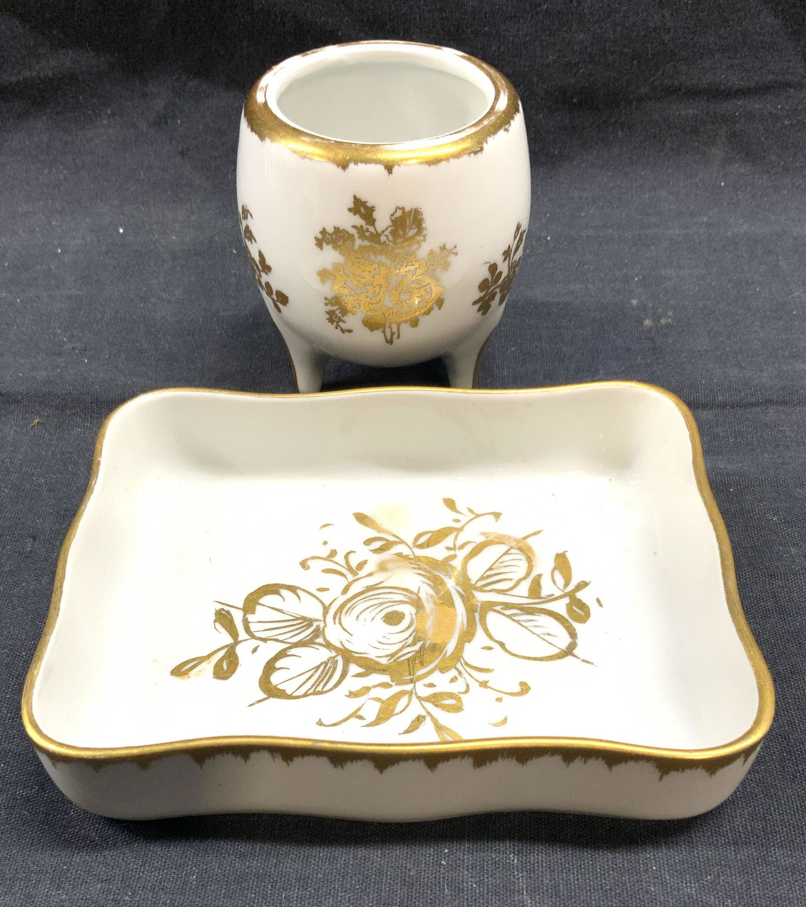 BB Lot 2 Porcelain Vessel & Tray W Gilt (1 of 6)