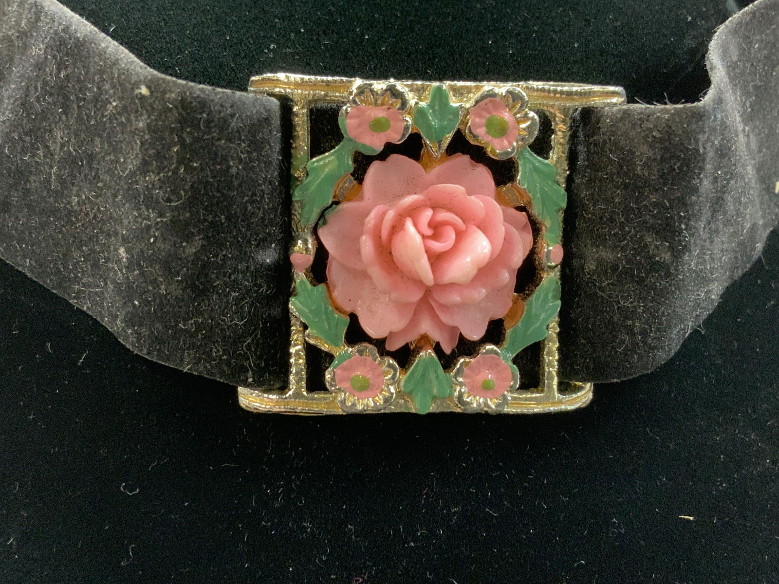 Rose Choker Necklace w Black Velvet Strap (1 of 5)