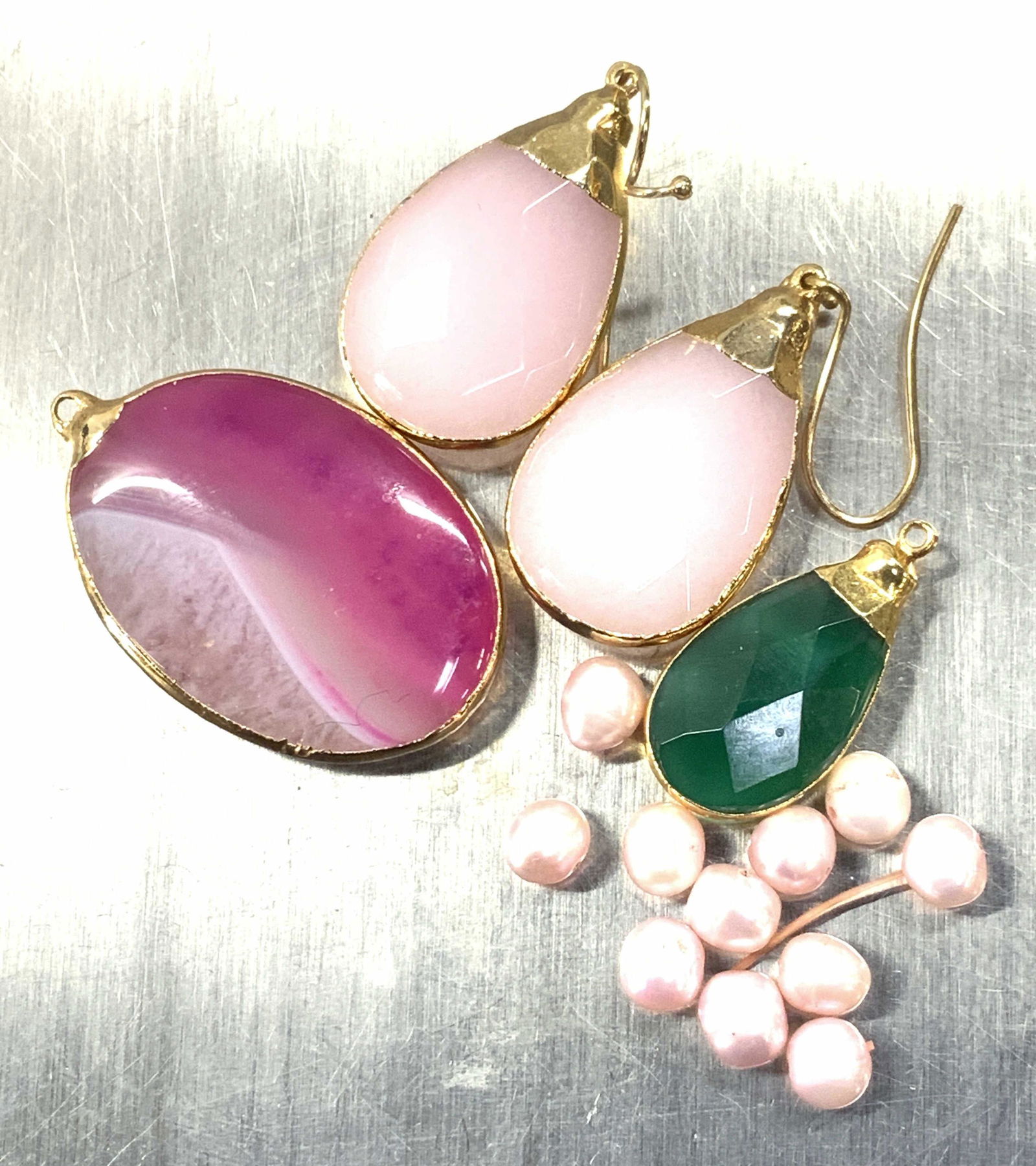 14K Gold Rose Quartz Earrings, natural stone more (1 of 6)