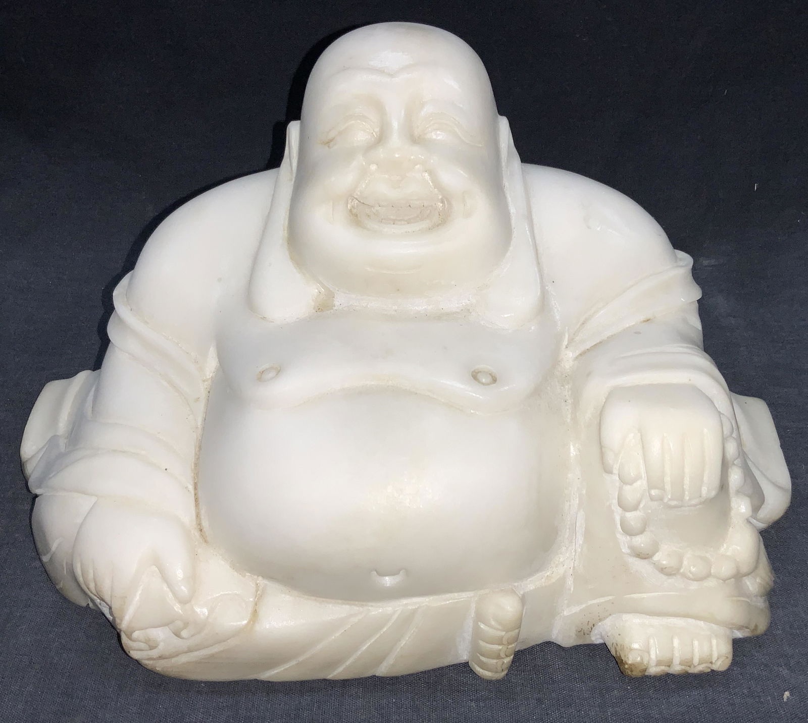 Carved White Marble Laughing Buddha Sculpture (1 of 9)