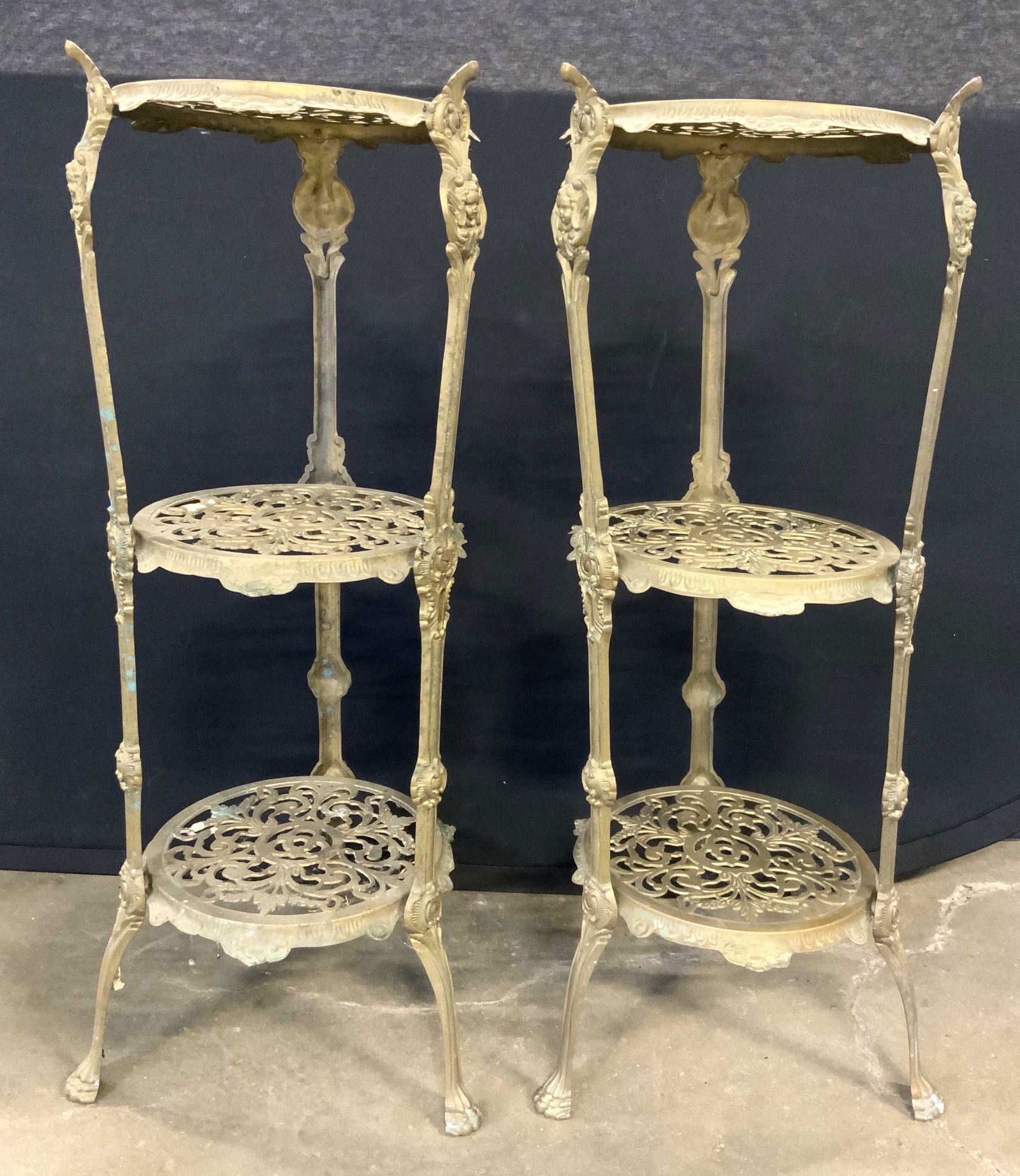 Pair Vintage 3 Tier Art Nouveau Plant Stand (1 of 8)