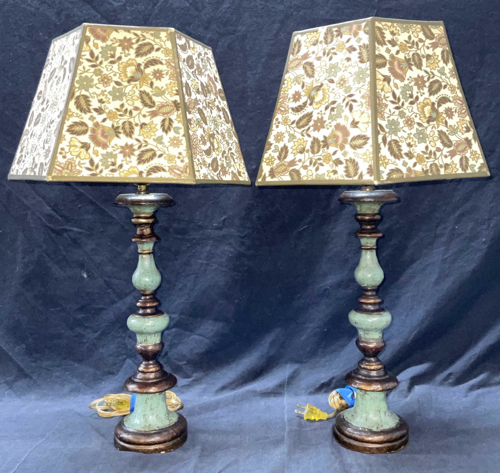 Pair Side Table Lamps W Botanical Shades (1 of 8)