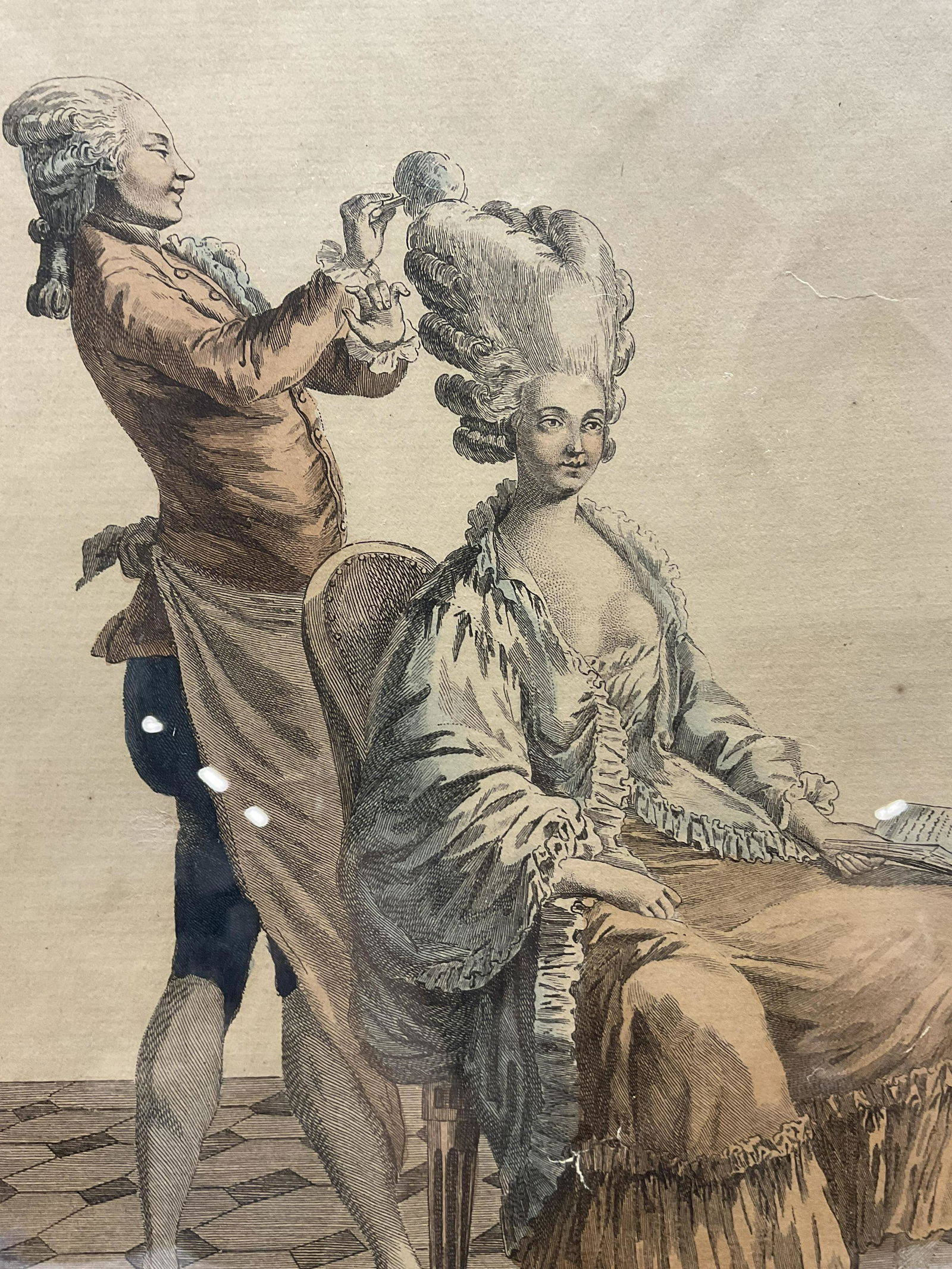 PIERRE DUPIN Engraving of Woman & Hairdresser (1 of 8)