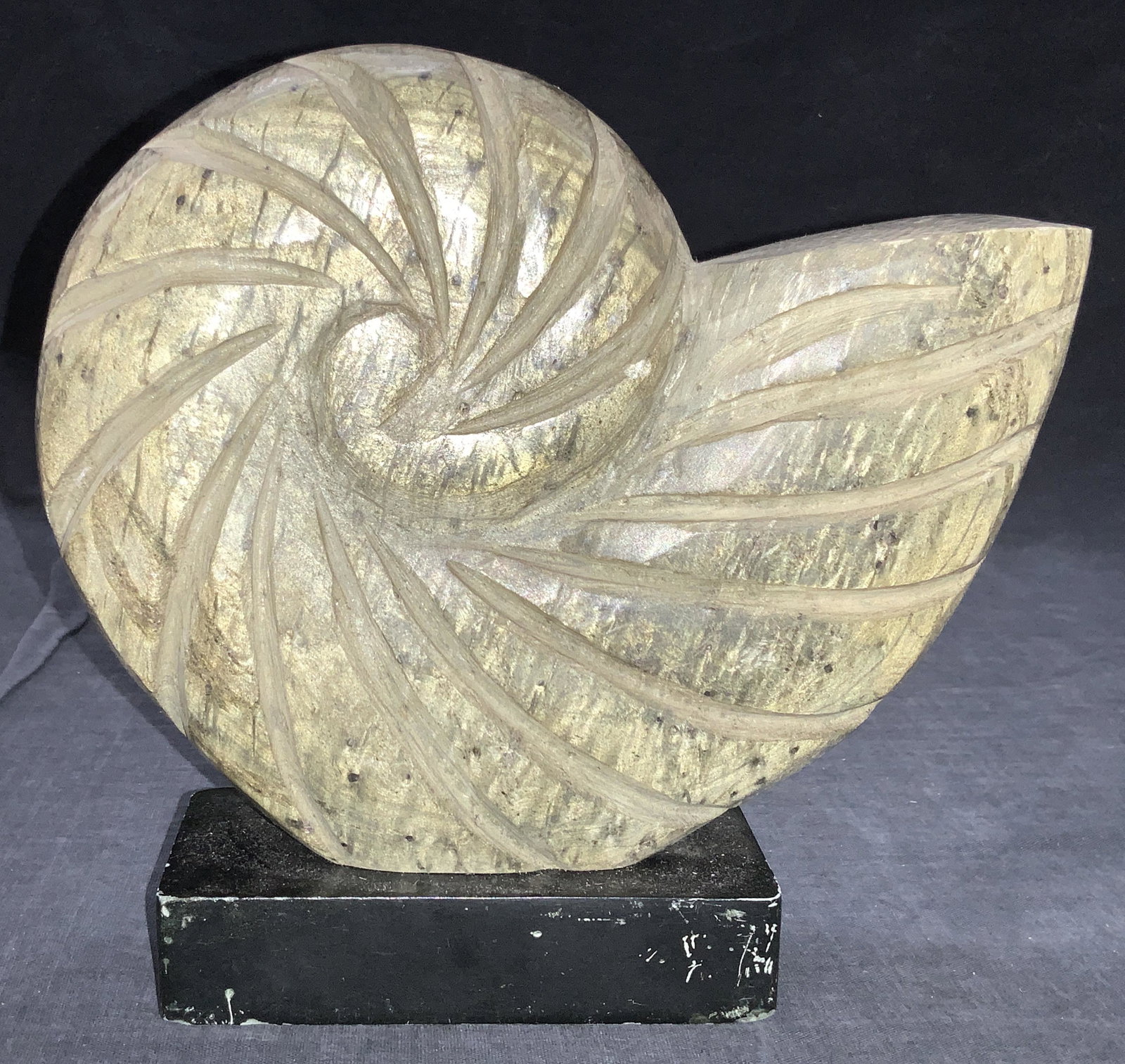 Carved Stone Ammonite Sculpture On Base (1 of 7)