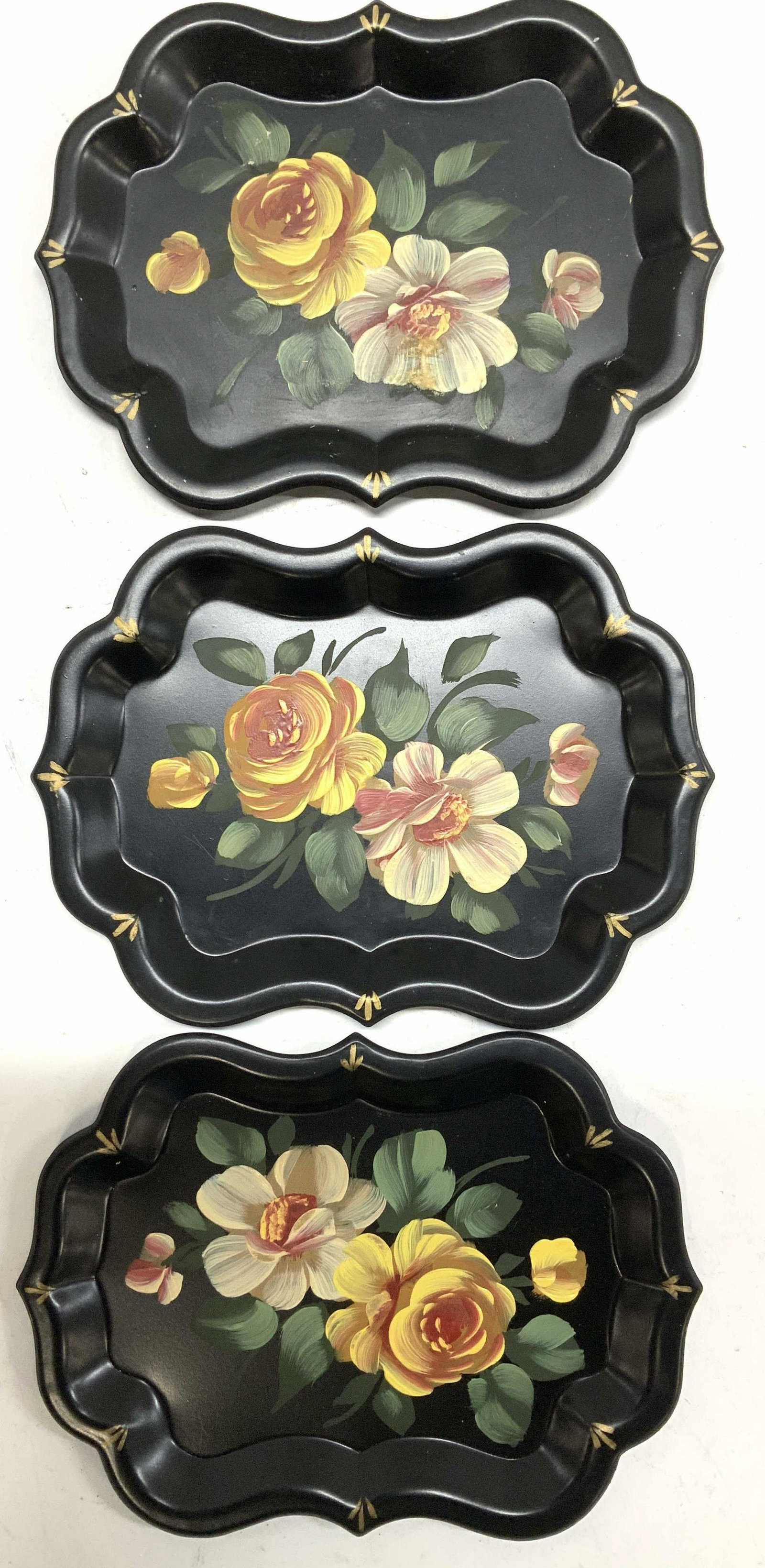 Set 3 Hand Painted Toleware Trinket Trays (1 of 6)