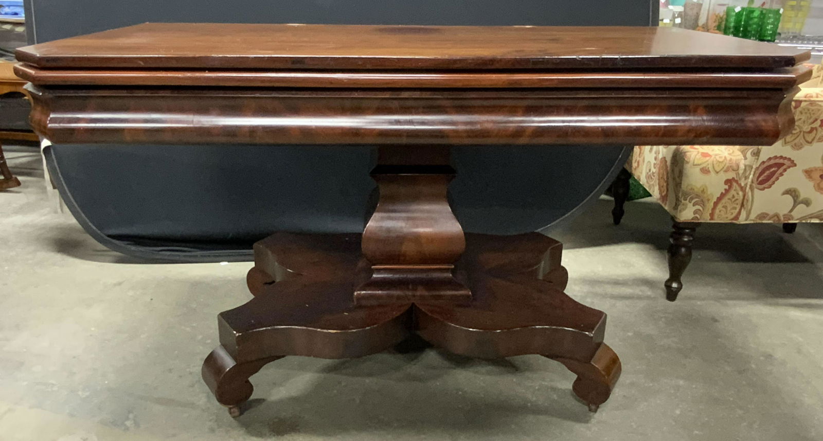 Flip Leaf Pedestal Table W Carved Detail W Casters (1 of 8)