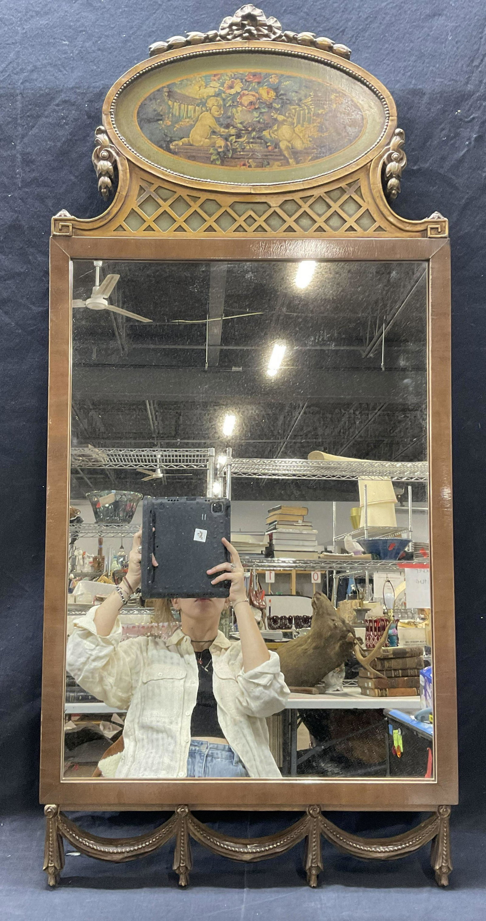 Victorian Style Mirror W Putti Detail to Top (1 of 9)