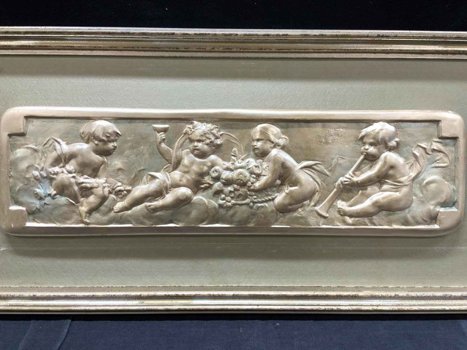 Framed Carved Wooden Cherub Panel (1 of 8)