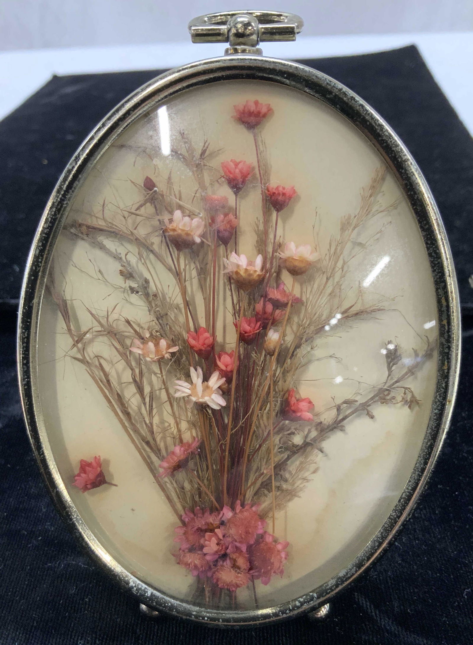 Miniature Oval Brass Frame of Dried Flowers (1 of 6)