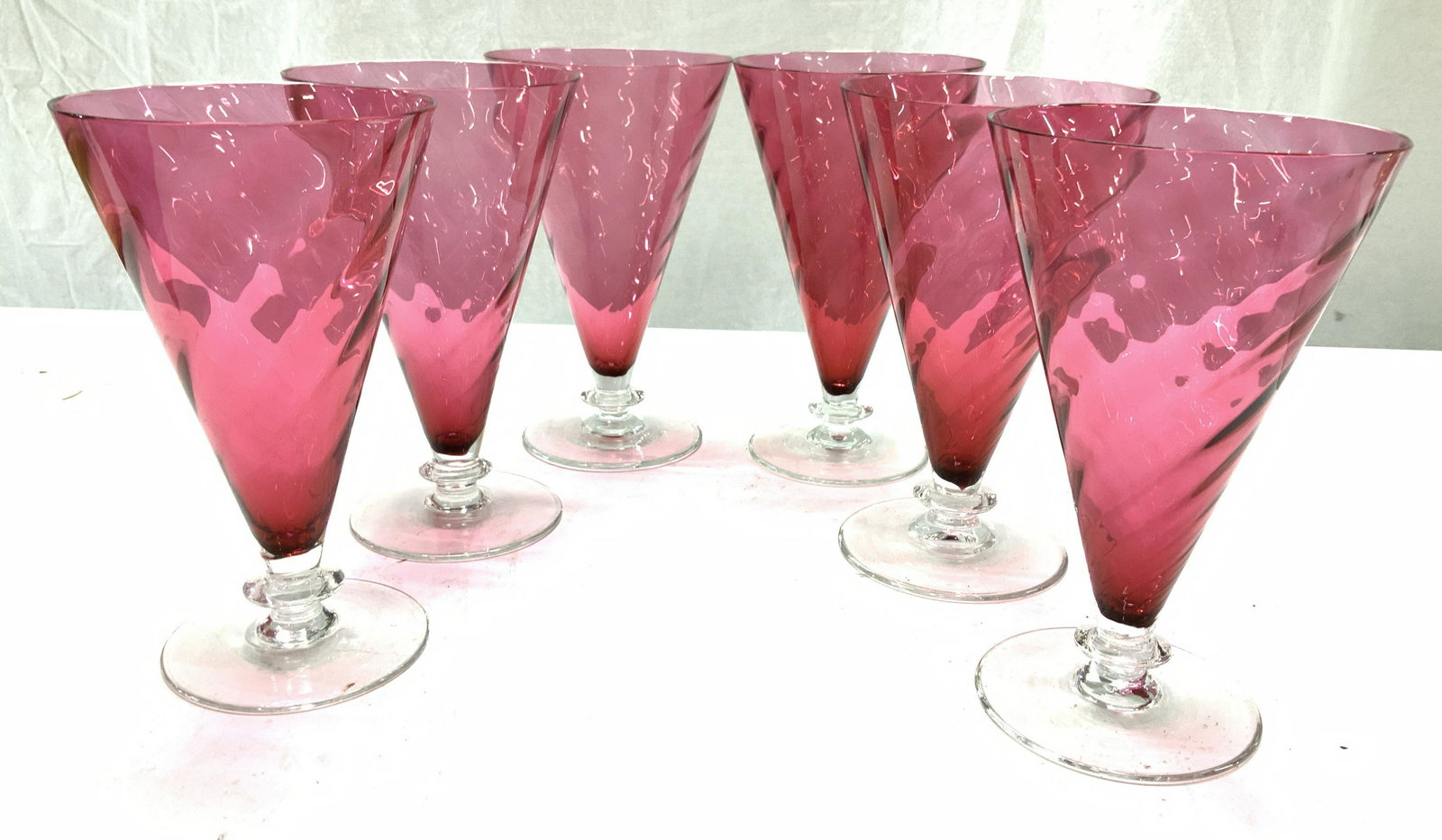 Set 6 Cranberry Red Trumpet Shape Crystal Glasses (1 of 6)