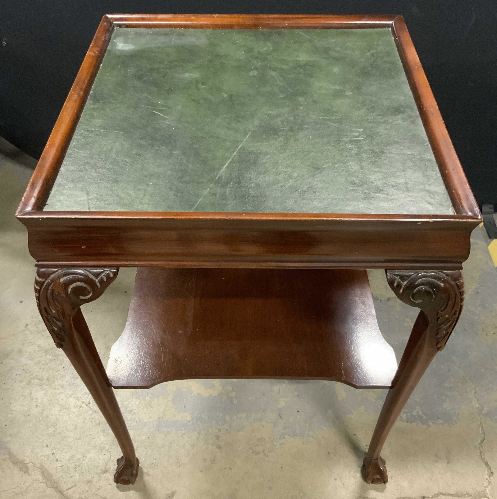 Vintage Wooden Leather Top Side Table (1 of 8)