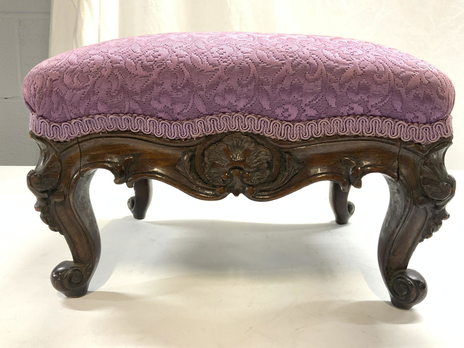 Antique Upholstered Footstool W Wooden Legs (1 of 8)