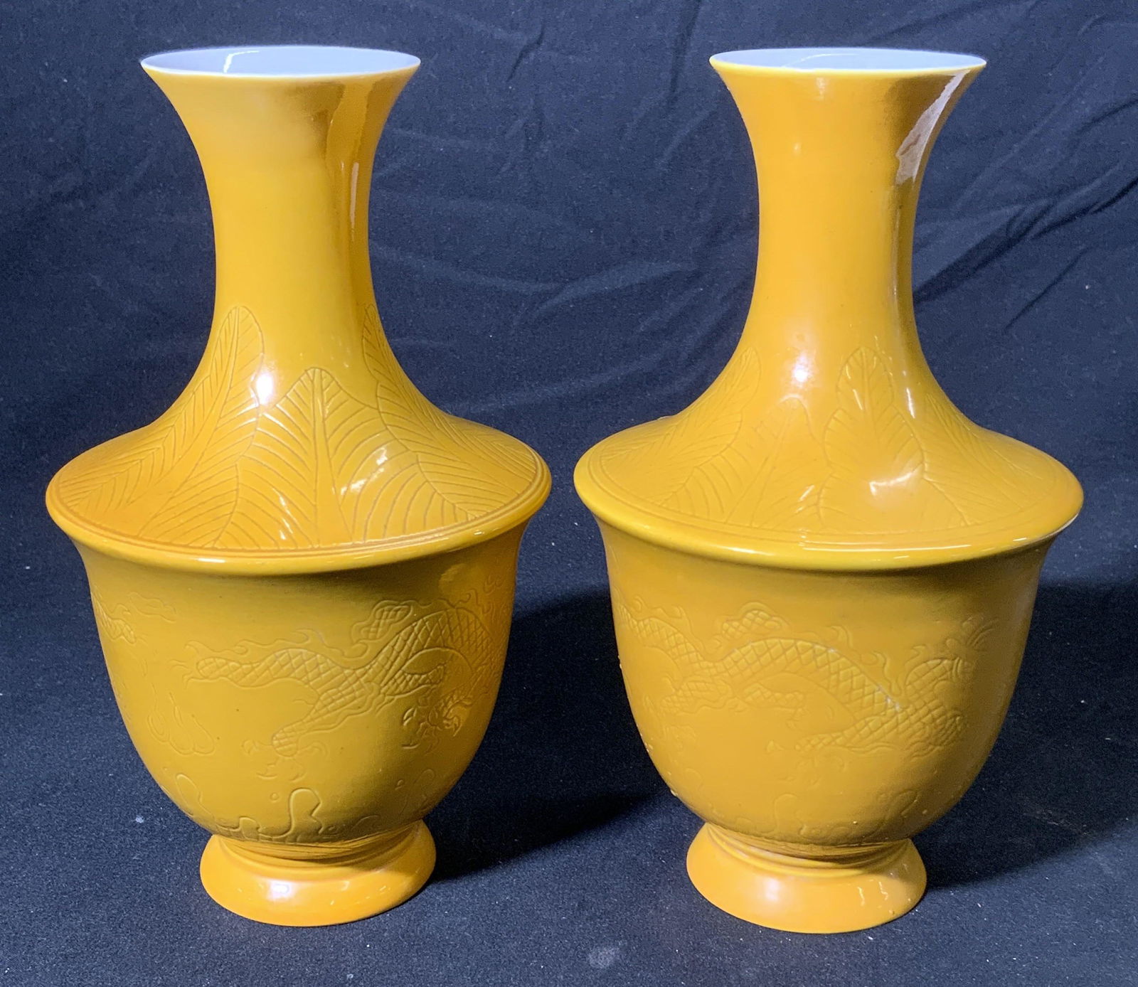 Pair Signed Yellow Porcelain Asian Vases (1 of 8)