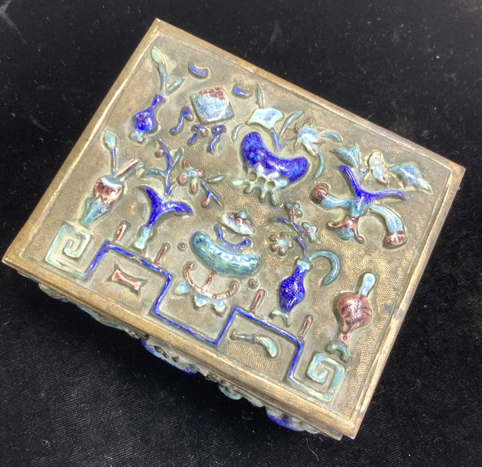 Asian Brass Enamel Champleve Style Trinket Box (1 of 7)