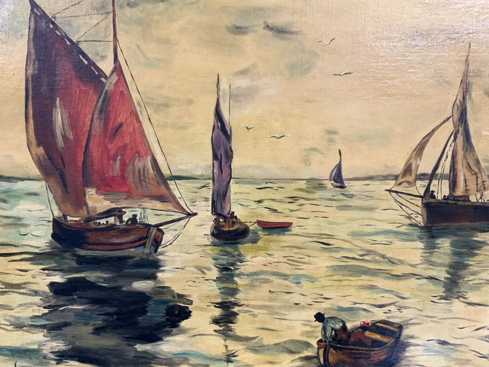 Signed Wachowski Sailing Oil Painting: Signed in lower left corner LJW Subject depicts an ocean landscape with various ships and sail boats on the water. Professionally framed in ornate wooden carved frame Approximately 26.5 inches tall by