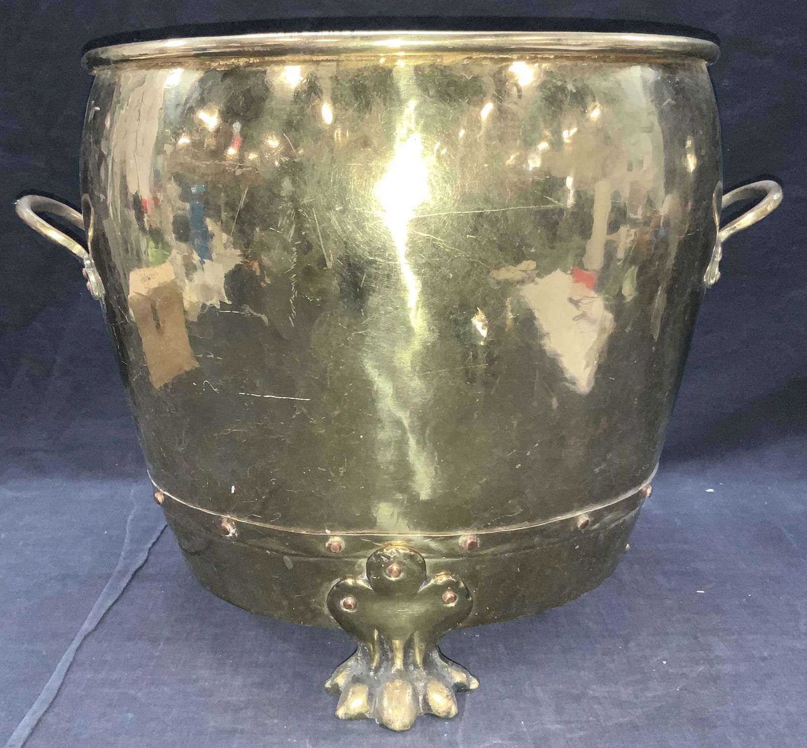 Brass Hammered Claw Footed Floor Pot (1 of 8)