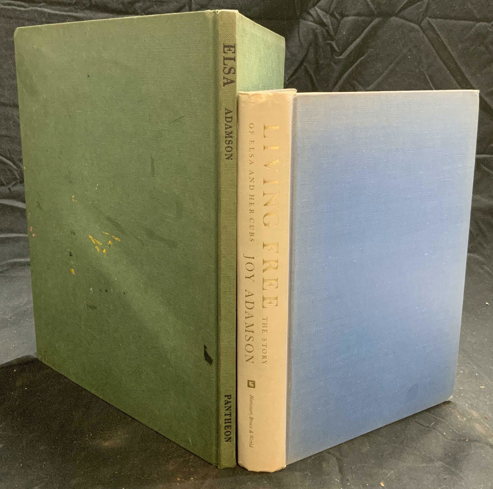 Lot 2 JOY ADAMSON Books, Elsa the Lion: Hardbound copy of Living free The Story of Elsa and Her Cubs by Joy ADAMSON. Published by Harcourt, Brace & World, Inc., 1961. Measures approx. 7 x 9.75 inches. Hardbound copy of Elsa by Joy ADAMSON.