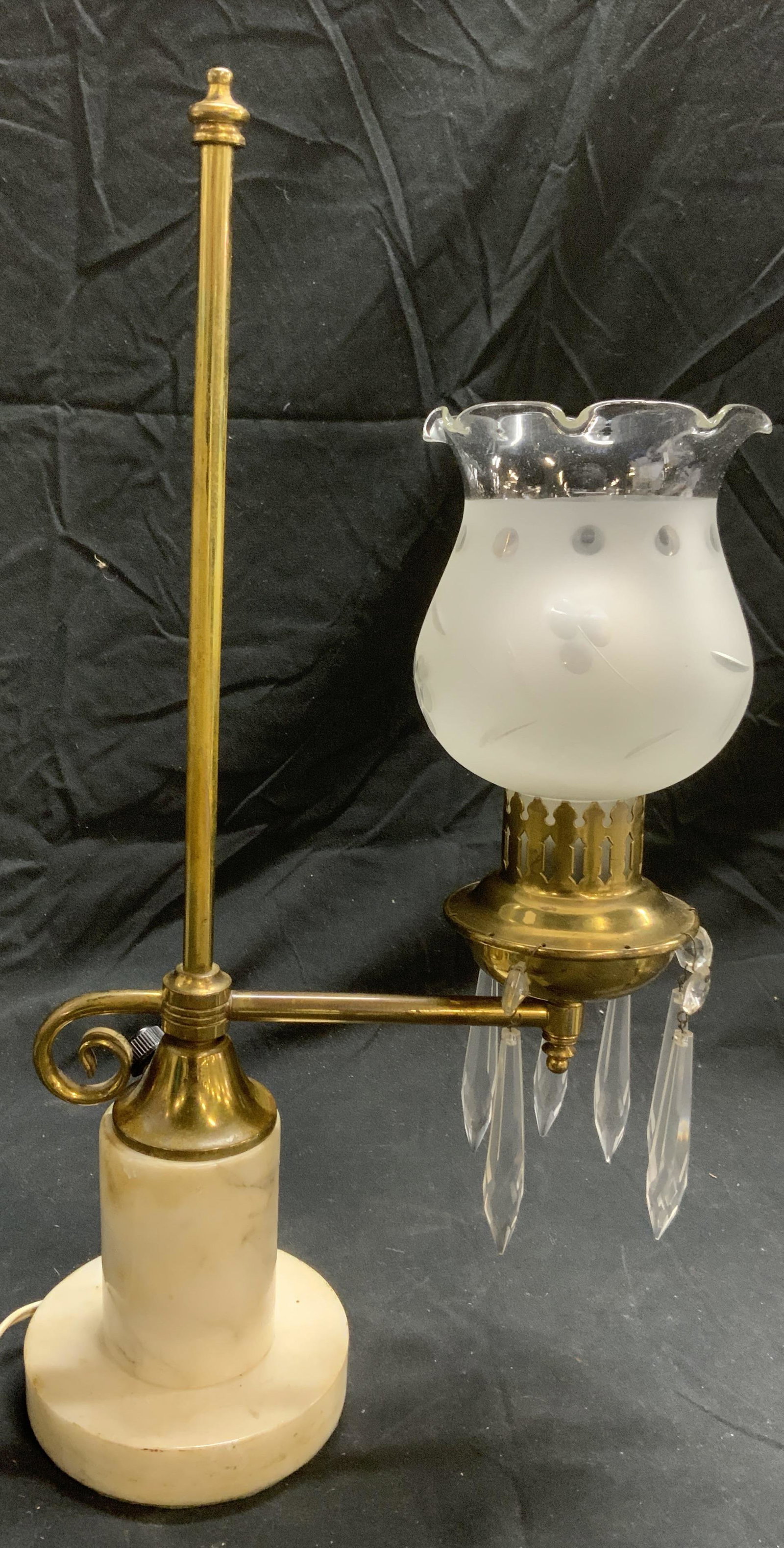 Vintage Single Arm Brass Lamp w Stone Base (1 of 9)