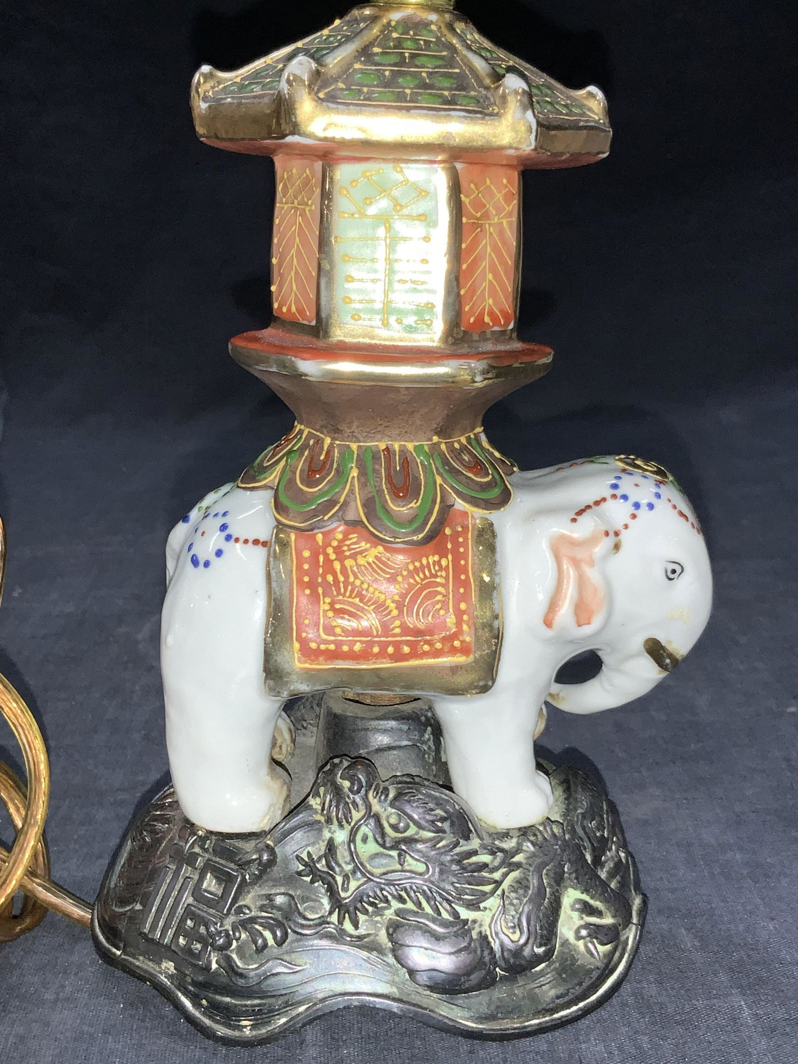 Vintage Painted Porcelain Asian Elephant Lamp (1 of 11)