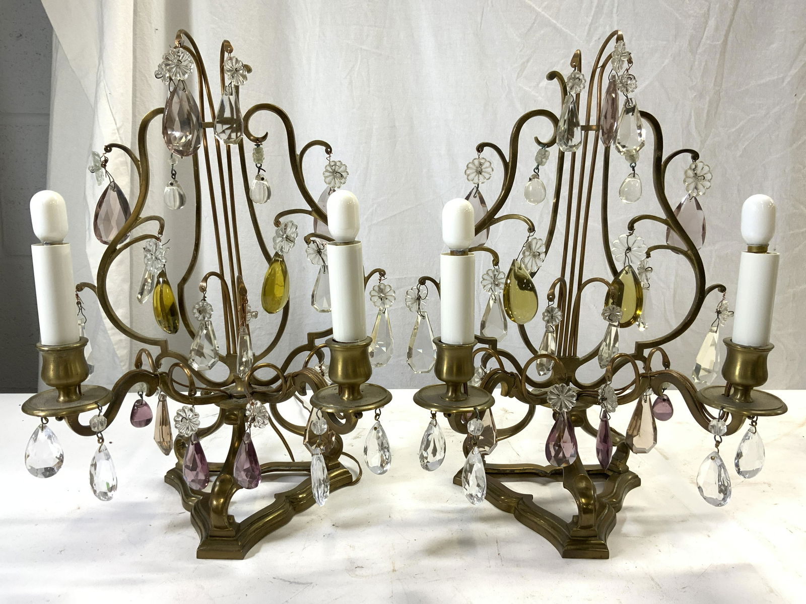 SABINO PARIS Pair 2 Arm Brass Sconces W Ornaments (1 of 10)