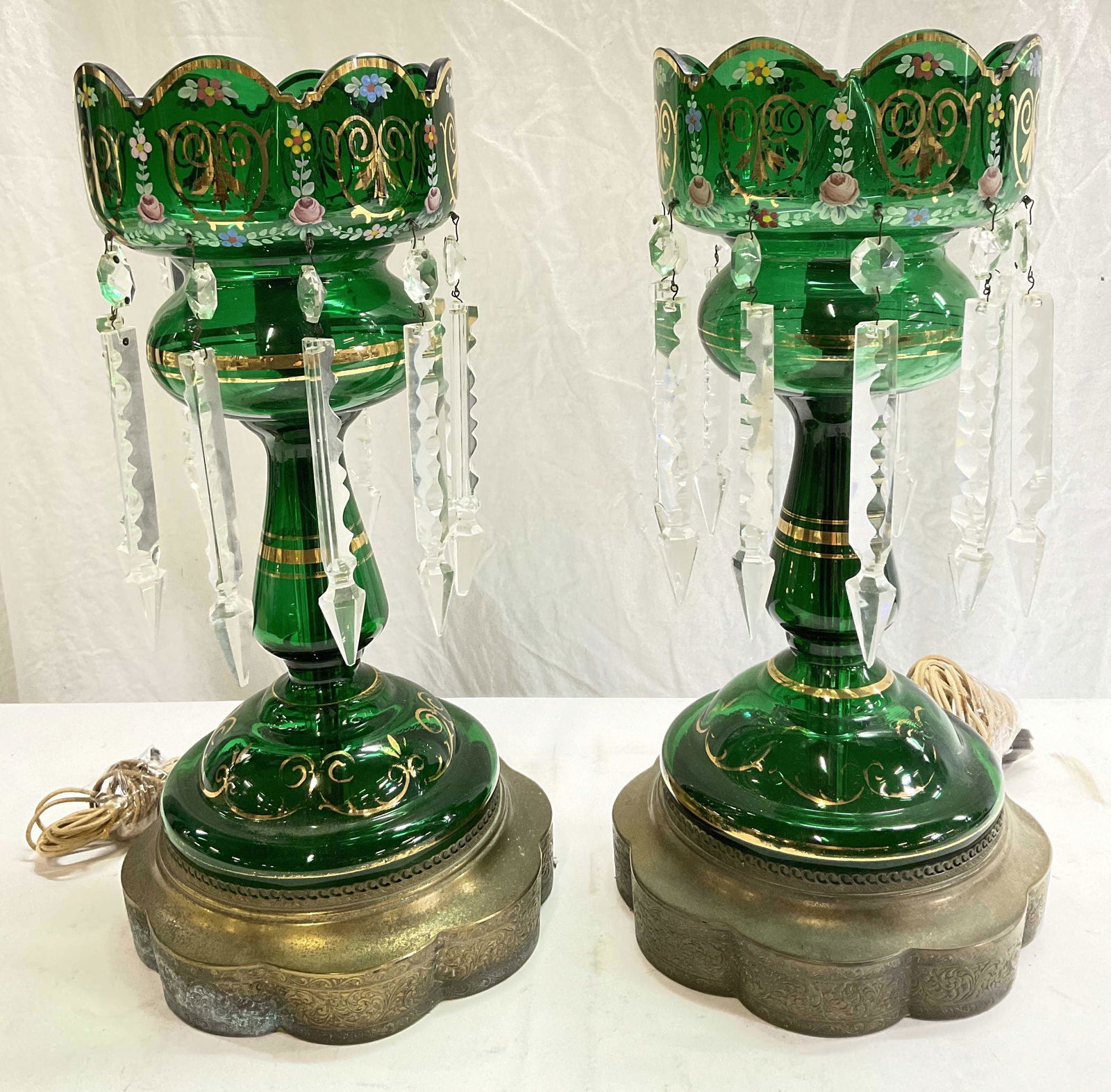 Green Victorian Hand Painted Luster Lamps (1 of 8)