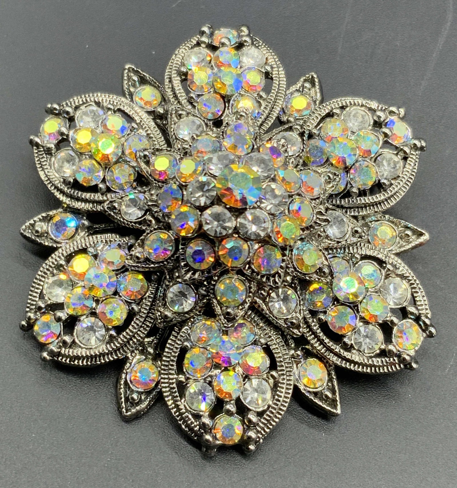 Vintage Aurora Borealis Crystal Floral Form Brooch (1 of 12)