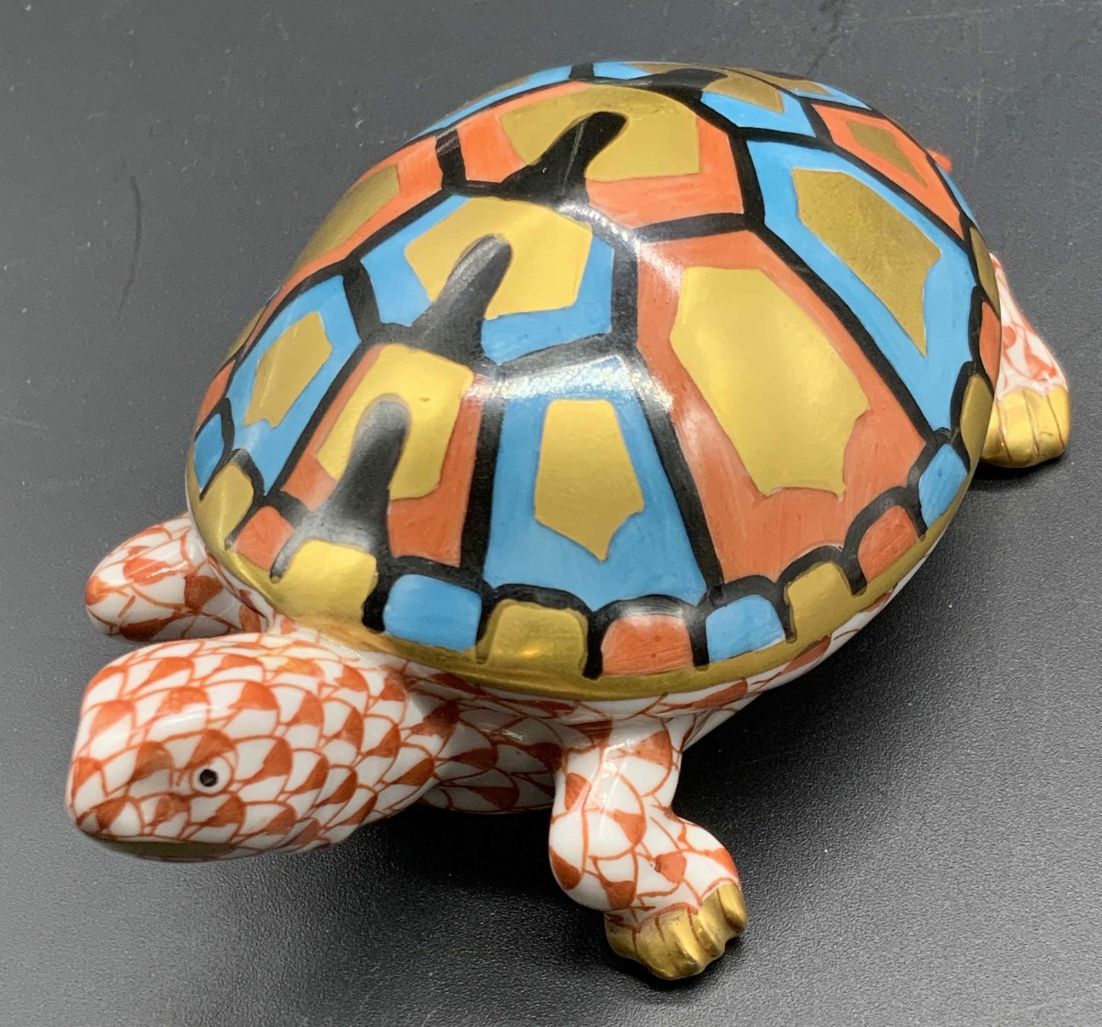 HEREND HUNGARY Hand Painted Fishnet Turtle Figural (1 of 15)