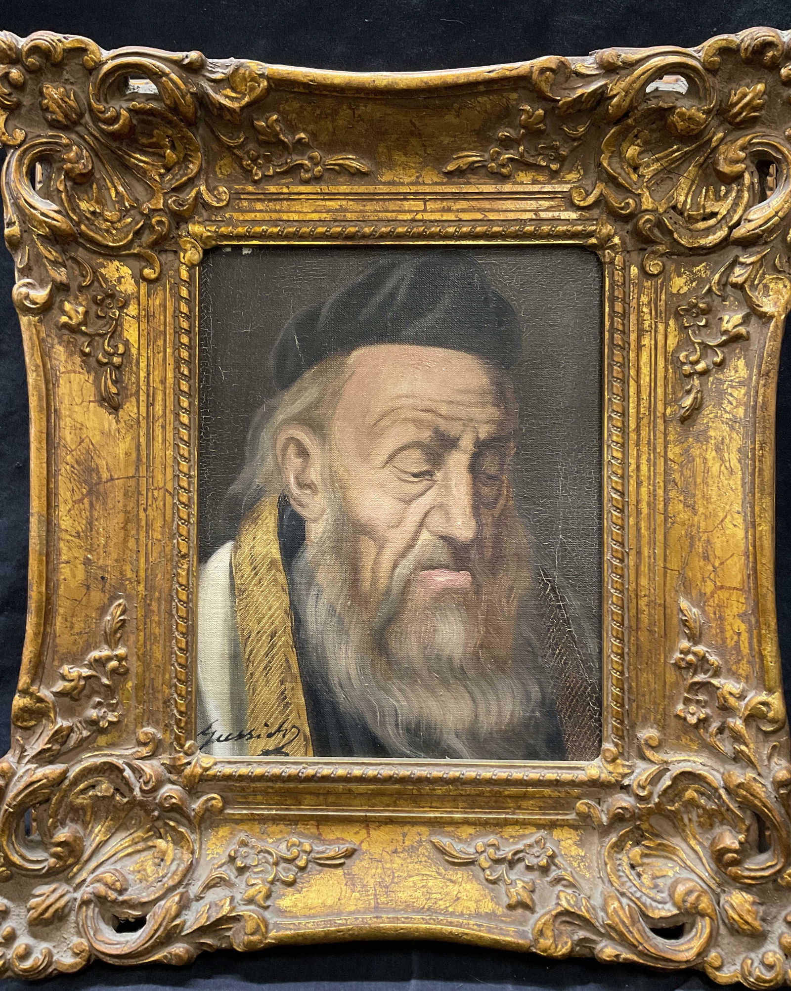 Framed, Signed J.Gussich. Oil Portrait of Rabbi (1 of 9)