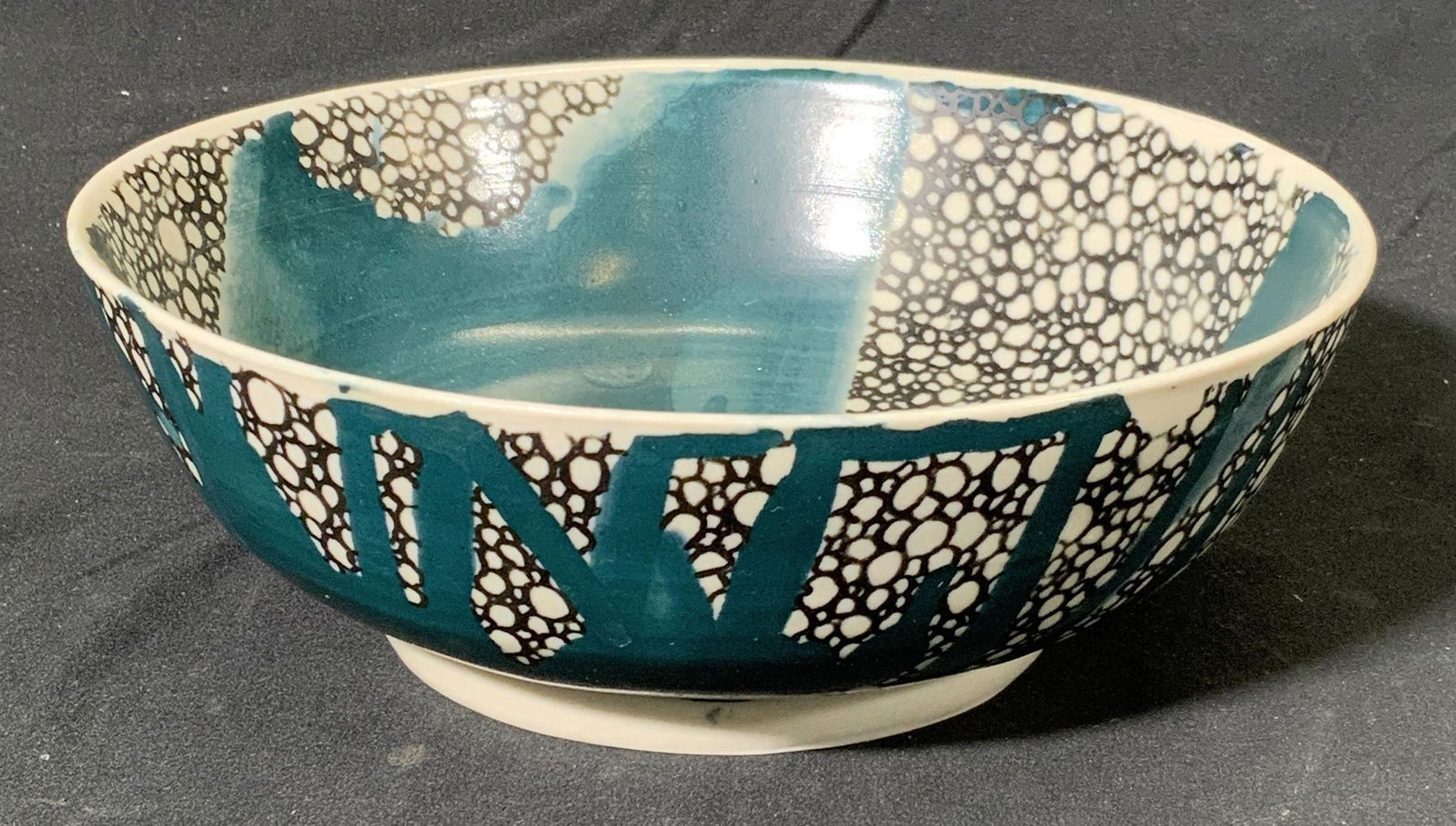 LIBBY WARE Teal Art Pottery Bowl (1 of 6)