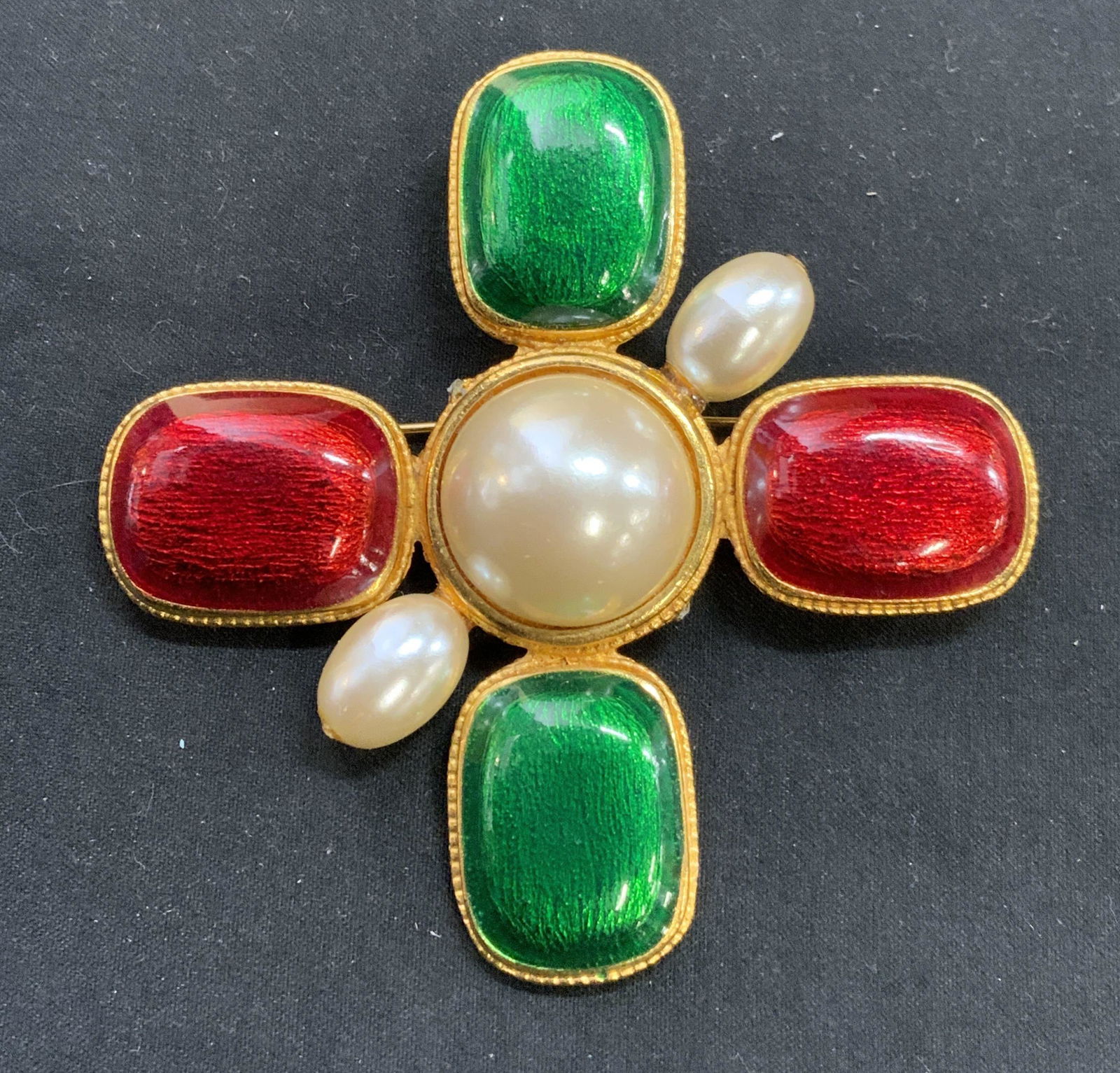Vintage Faux Pearl Enameled Statement Brooch (1 of 6)