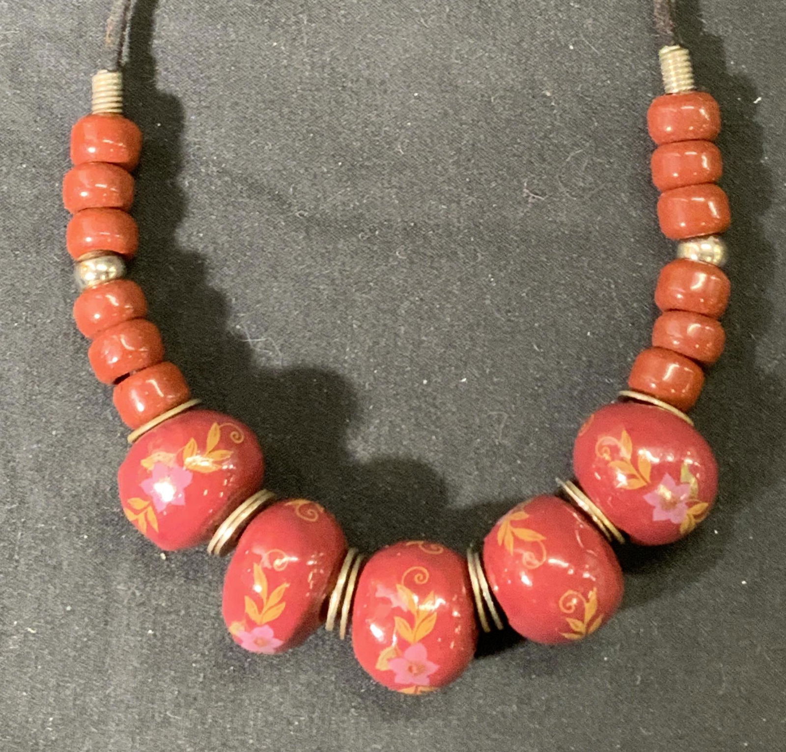 Burgundy Floral Beaded Choker Necklace (1 of 7)