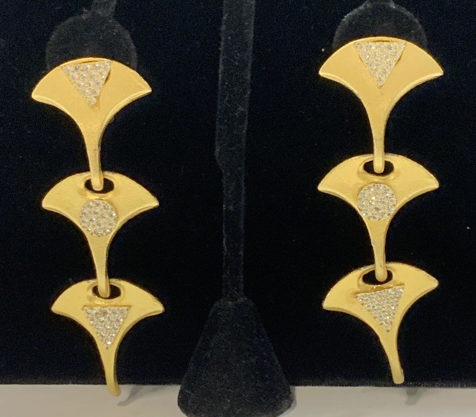 Brushed Gold Tone Long Pendant Clip On Earrings (1 of 6)