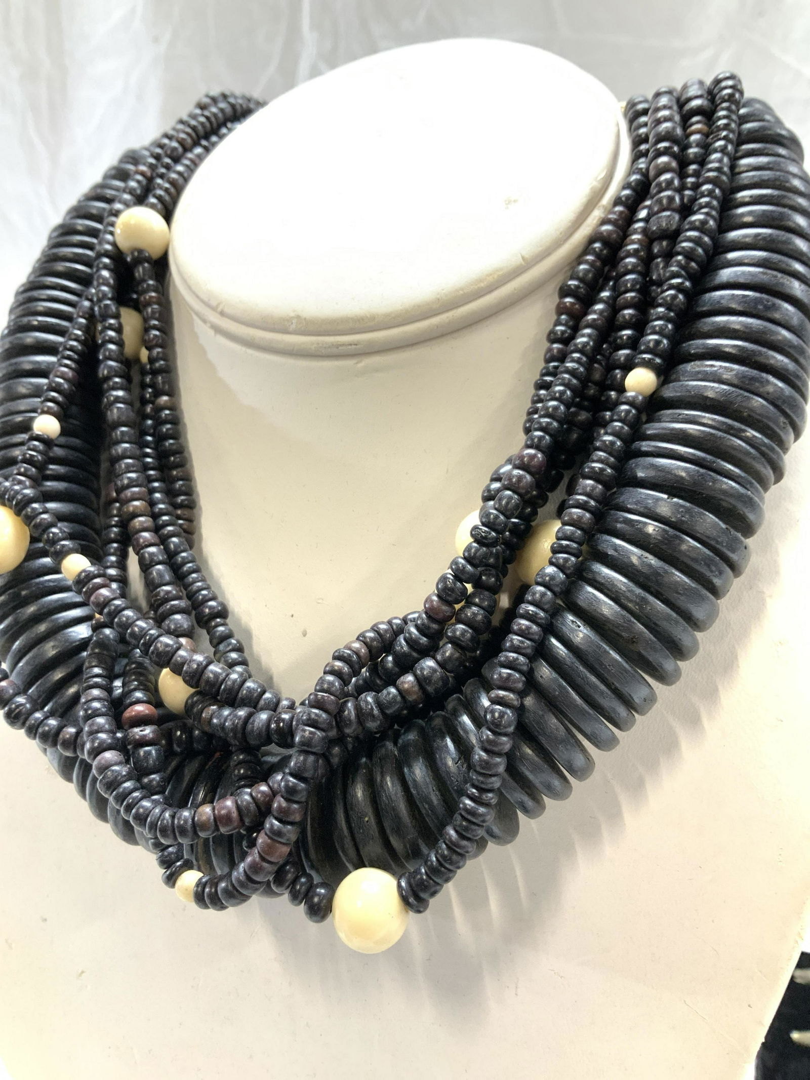 Chunky Wood Disc Necklace w 12K GF Clasp (1 of 6)