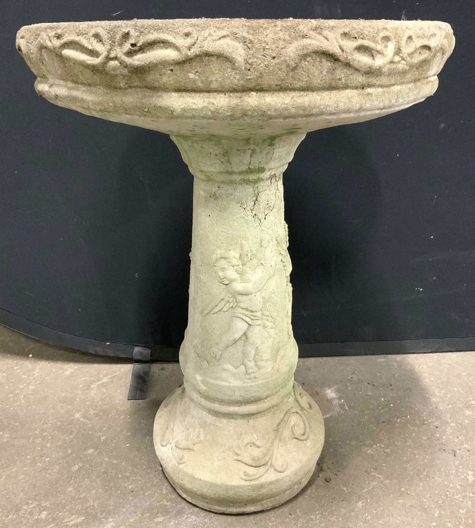 Vintage Cement Cherub Garden Birdbath (1 of 9)