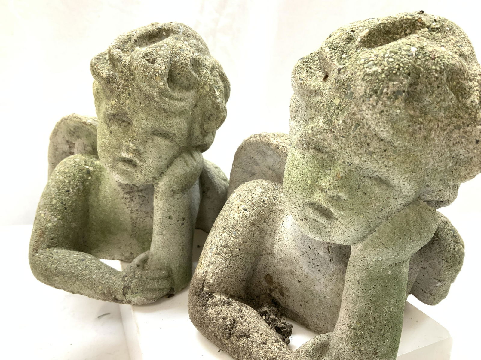 Pair CHERUB Cement Garden Statuary 11inL (1 of 6)