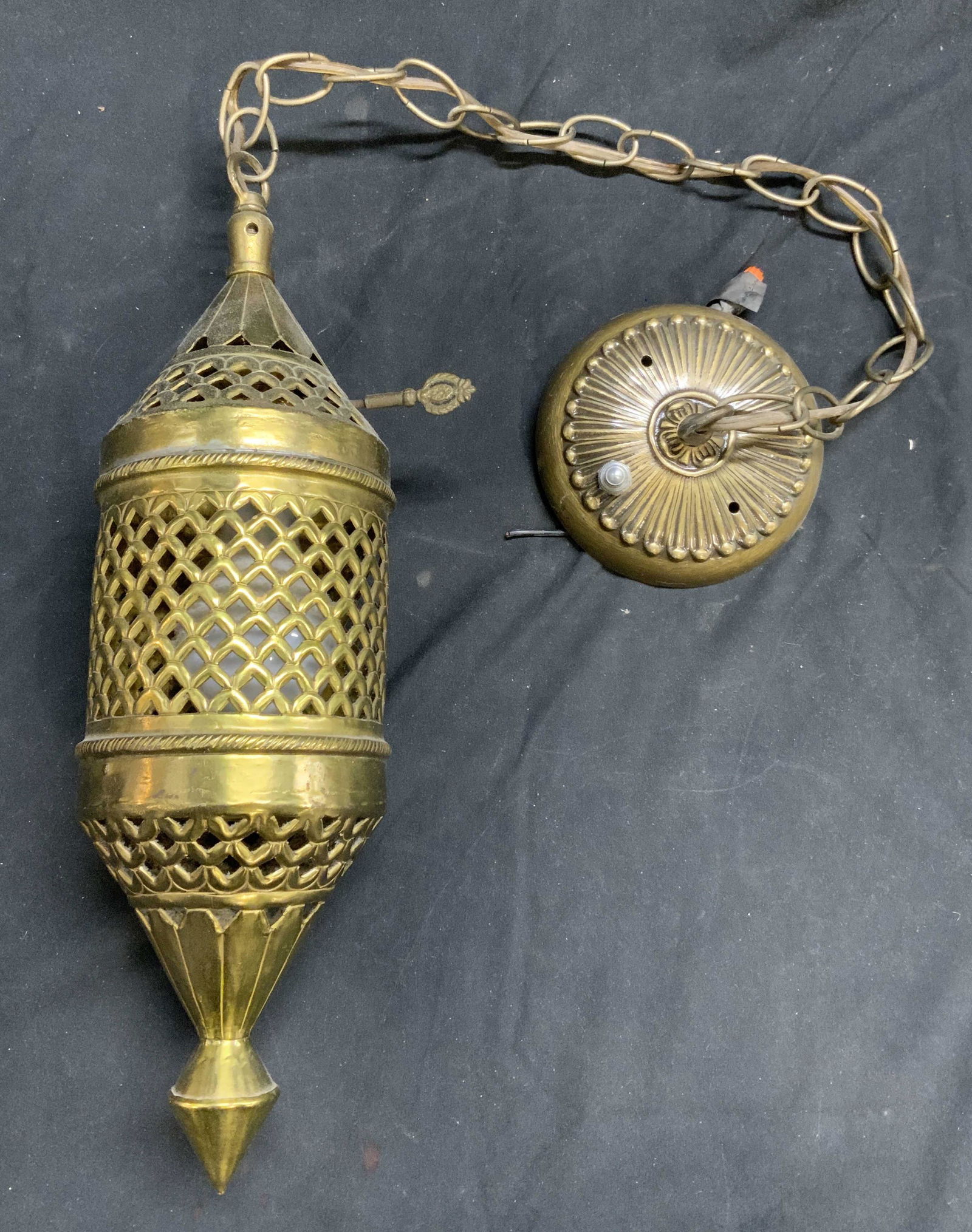 Pierced Brass Hanging Pendant Light Fixture (1 of 7)