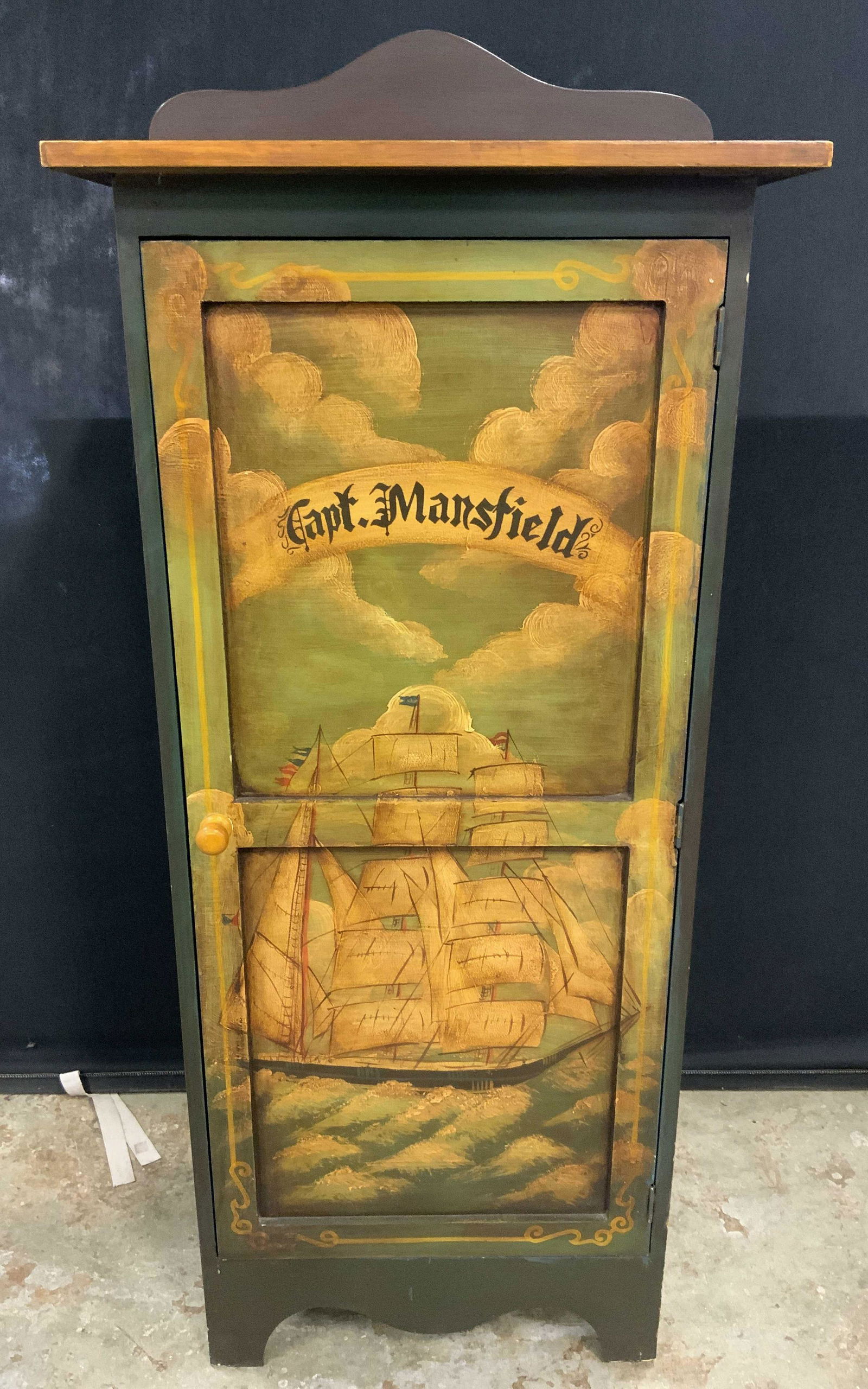 Vtg Hand Painted CAPT MANSFIELD Wooden Cabinet (1 of 10)