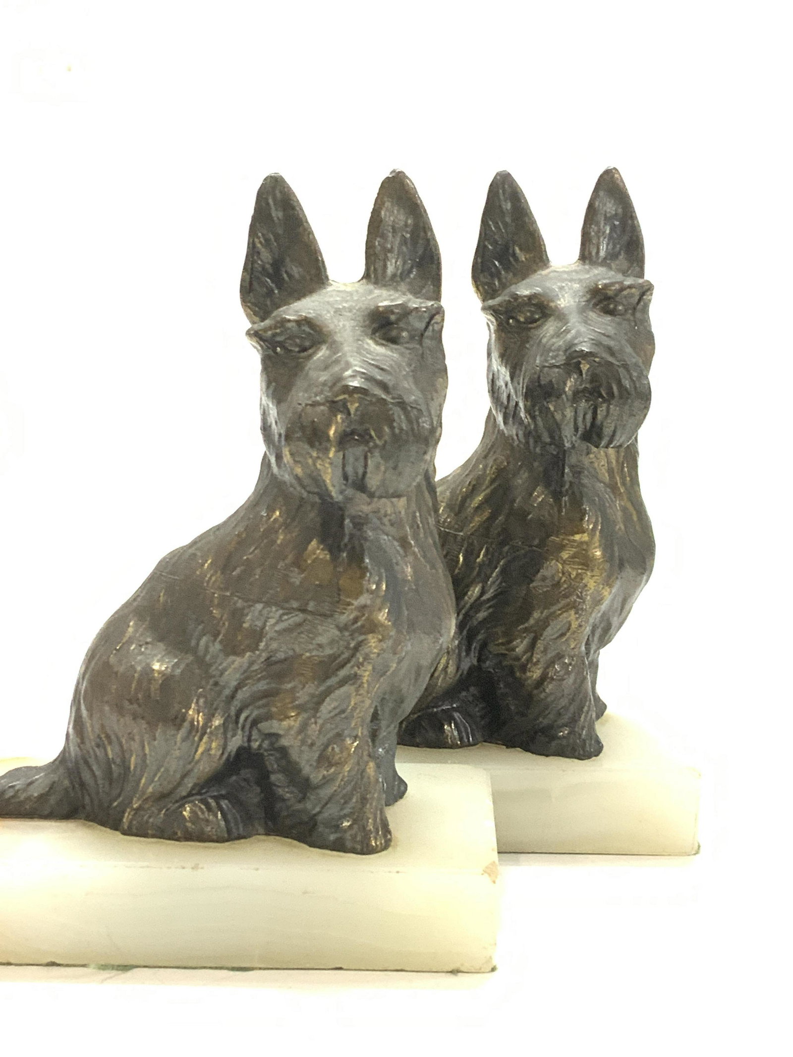 Pair Bronze Terrier Dog Statuette Book Ends (1 of 6)