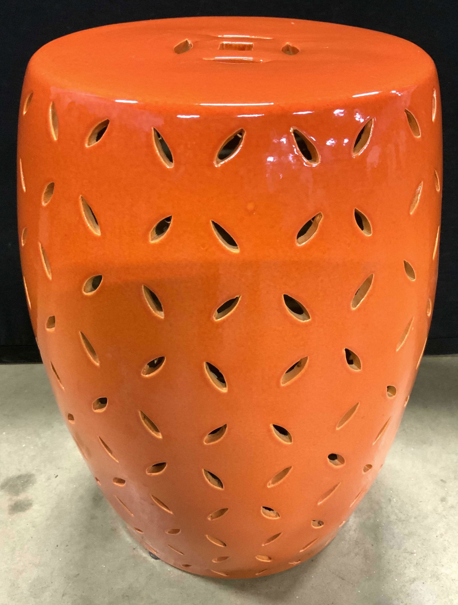 Ceramic Garden Stool W Pierced Detail Orange (1 of 8)