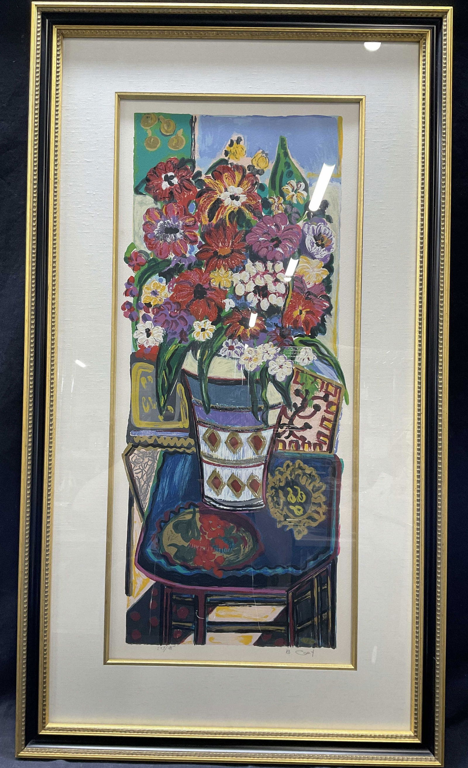 Signed B. GUY Framed Serigraph, Floral Bouquet (1 of 9)