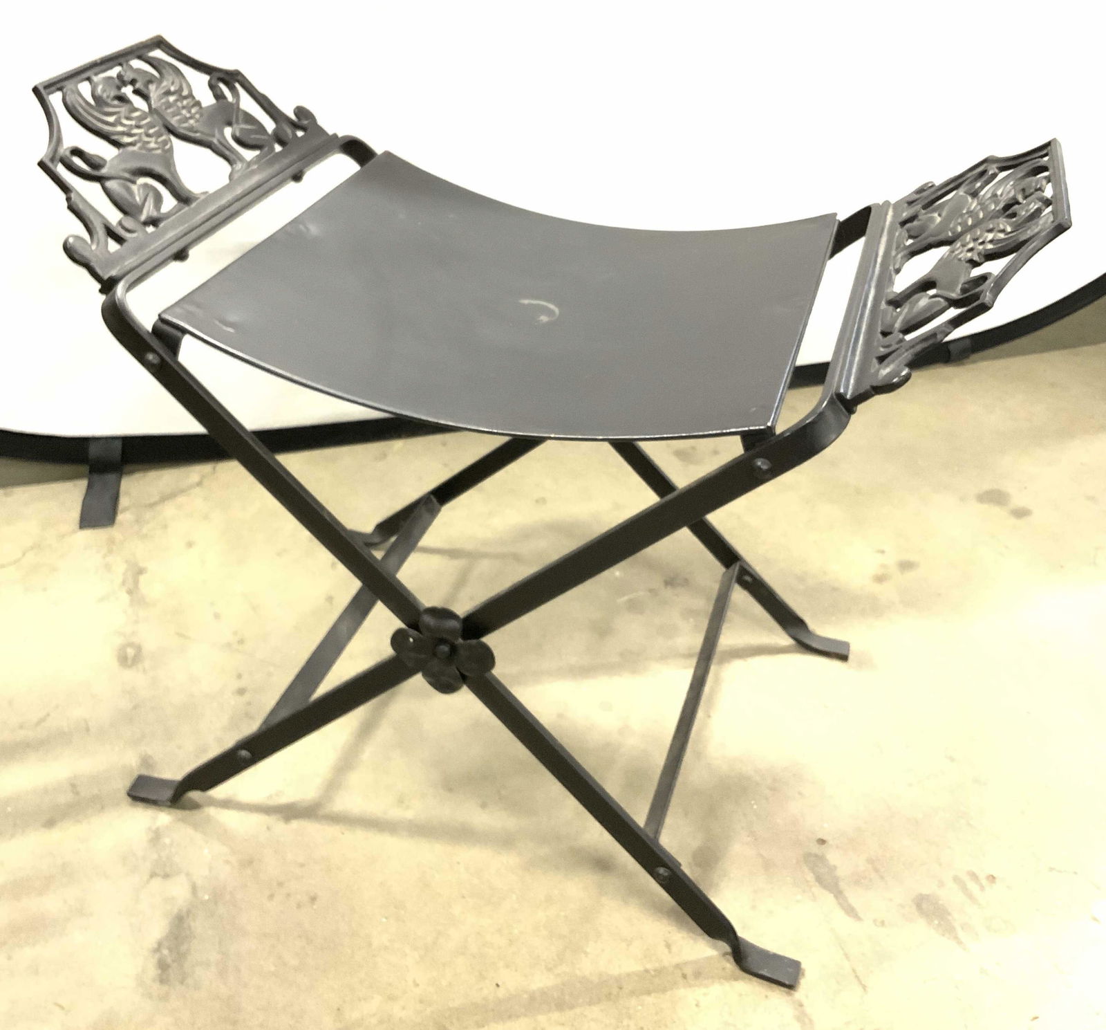 Antq Oscar Bach Style Iron X-Frame Gryphon Stool (1 of 16)
