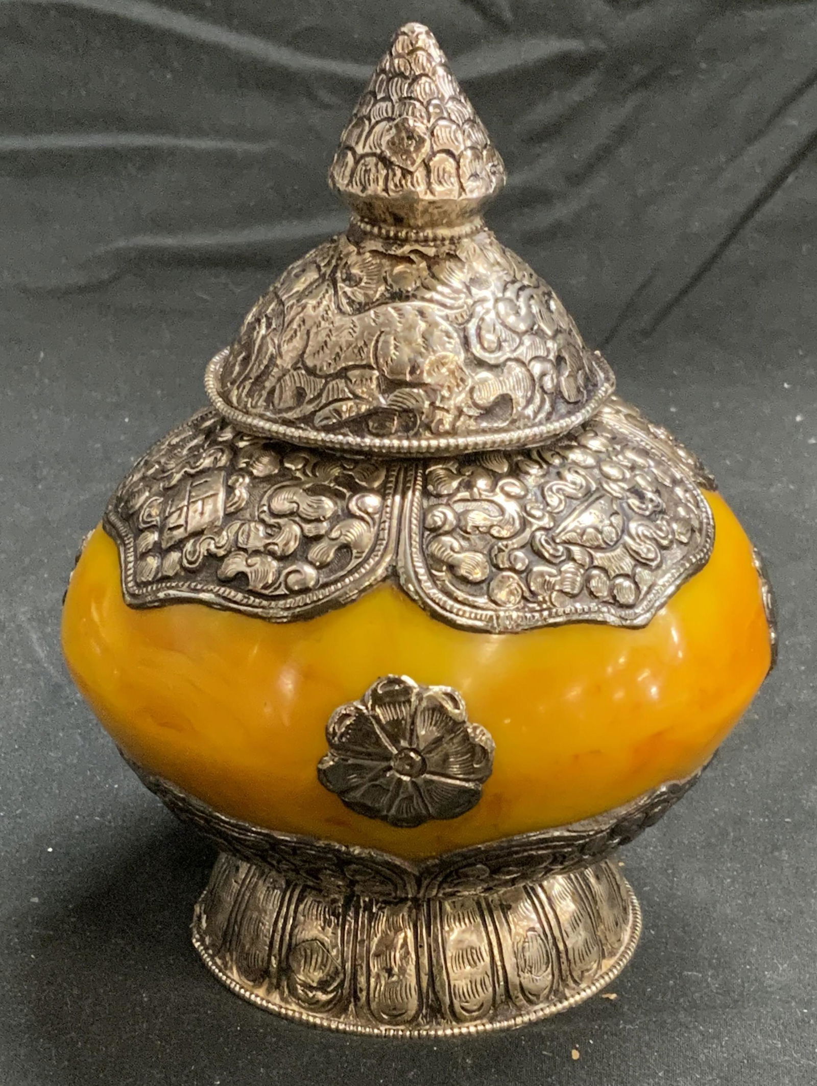 STERLING SILVER Covered Amber Style Incense Burner (1 of 8)