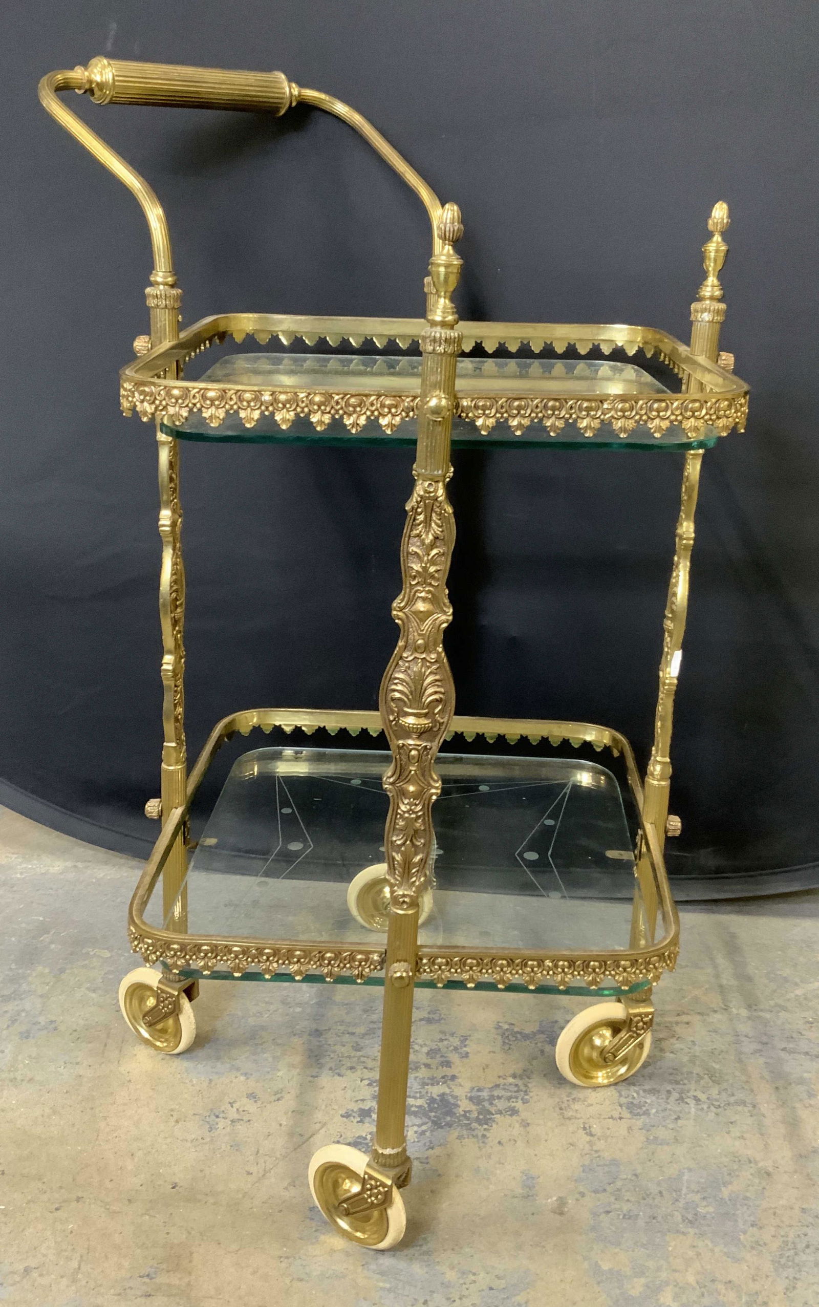Vintage Two Tiered Brass Rolling Bar Cart (1 of 8)