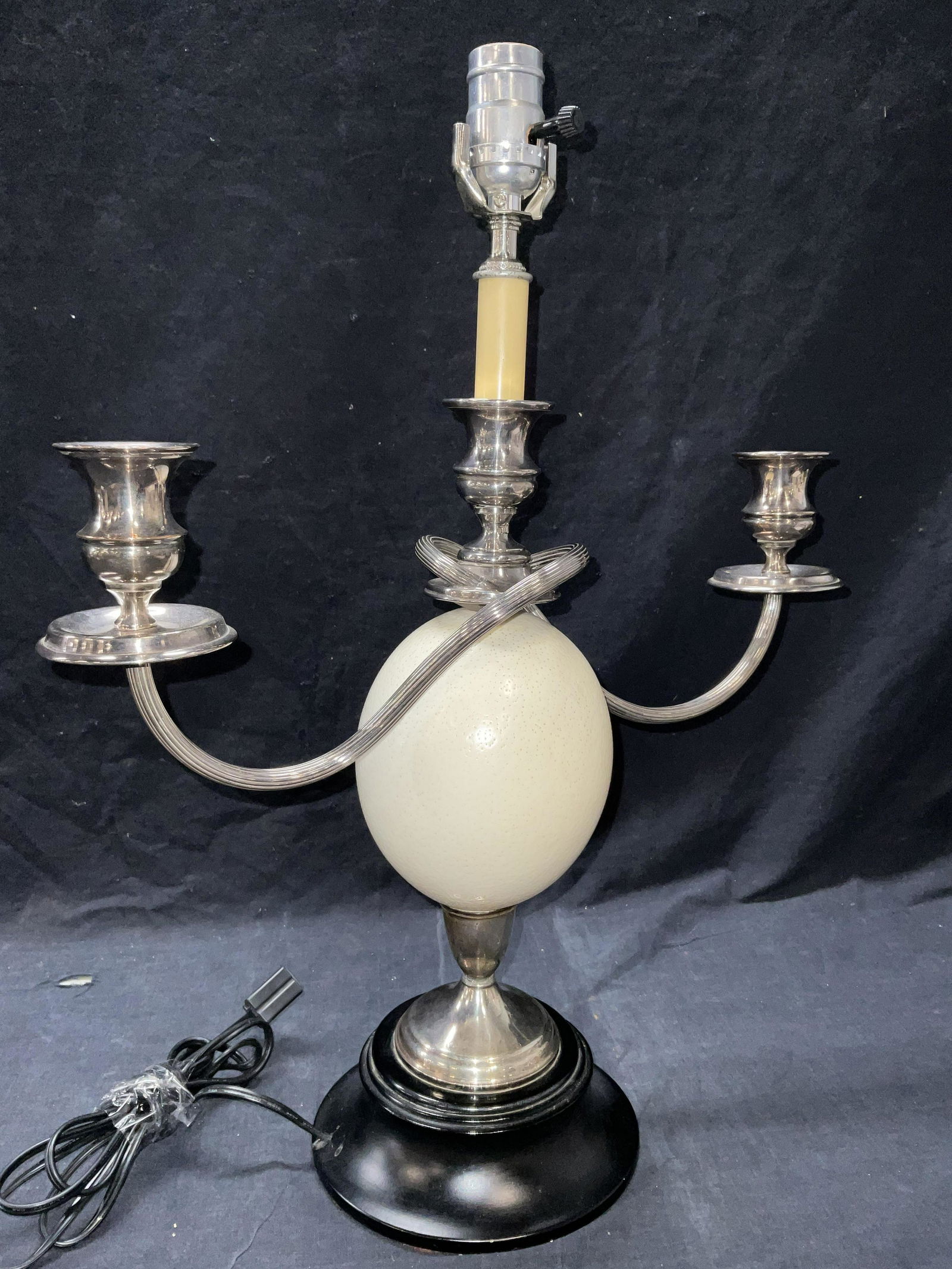 Candelabra Silver Toned & Ostrich Egg Table Lamp (1 of 8)