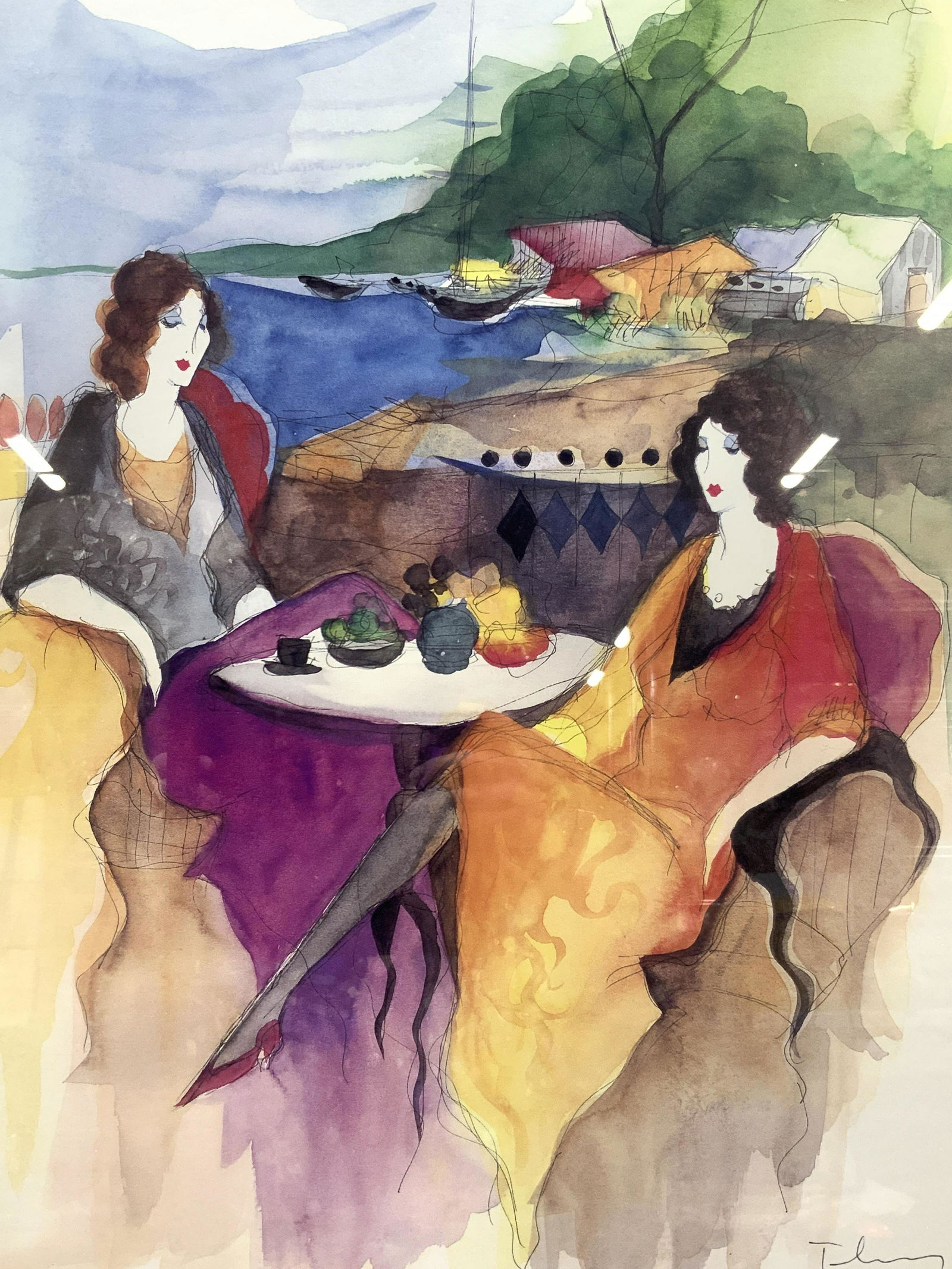 Marked TARKAY Outdoor Seaside Cafe Offset Litho (1 of 11)