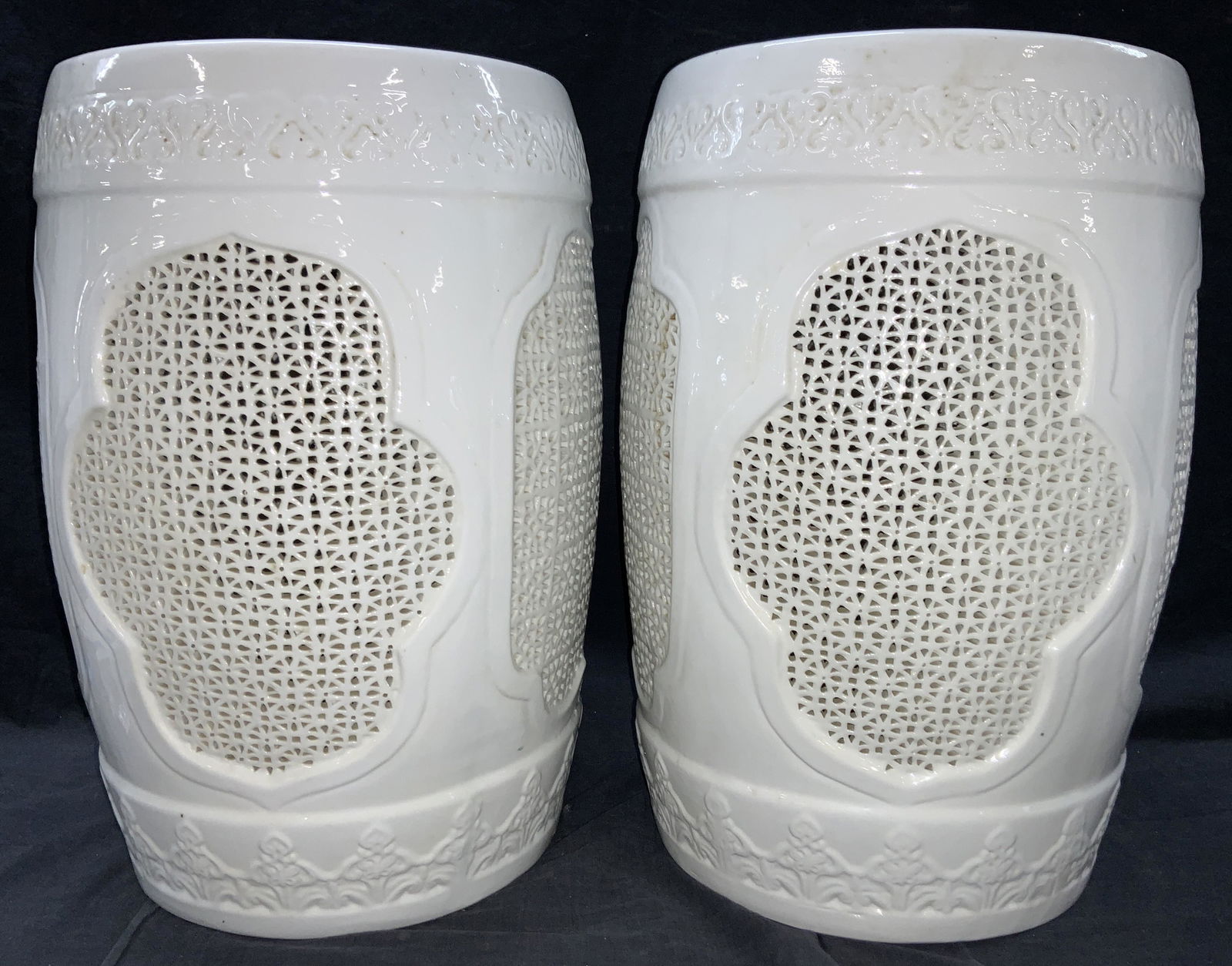 Asian Inspired White Ceramic Lattice Garden Stool (1 of 10)