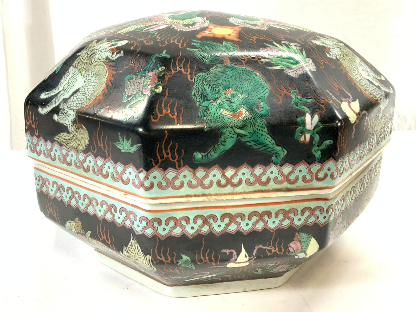 Signed Hand Painted Asian Hexagonal Centerpiece (1 of 11)