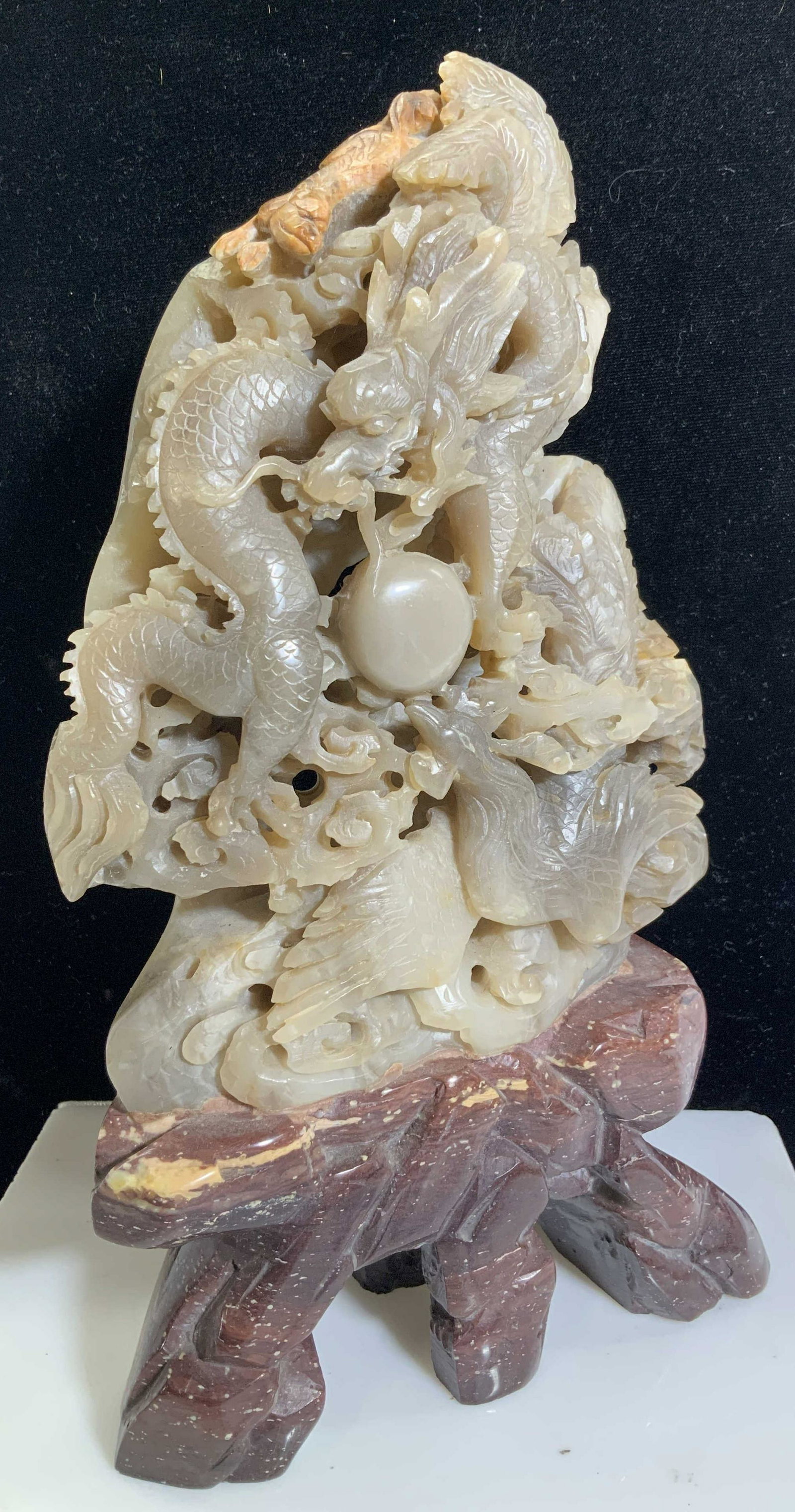 Asian Fenghuang & Dragon Carved Stone Statue (1 of 7)