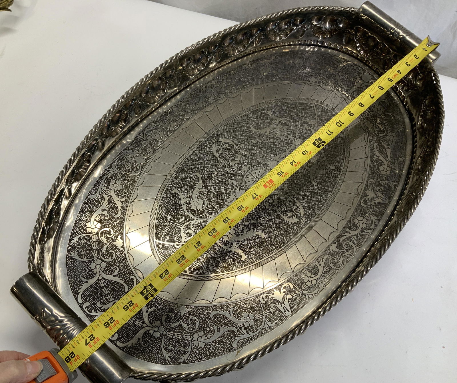 Oversized Repousse Silver Plate Centerpiece Tray (1 of 7)